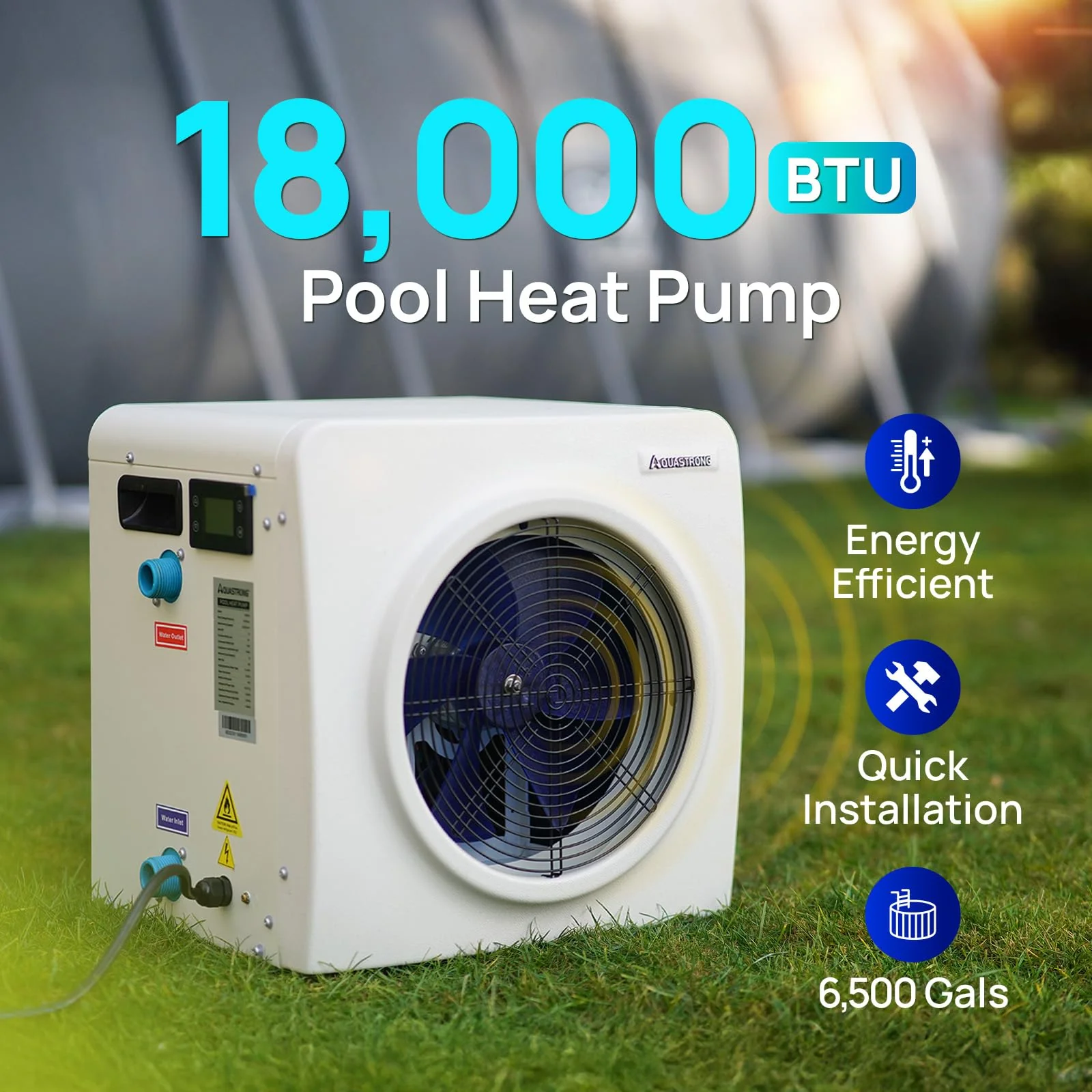 AQUASTRONG Swimming Pool Heat Pump,Electric Pool Heater for Above Ground and Inground Pool,Heating and Cooling Pool Heater Pools Up to, 6500 Gallons - Image 9