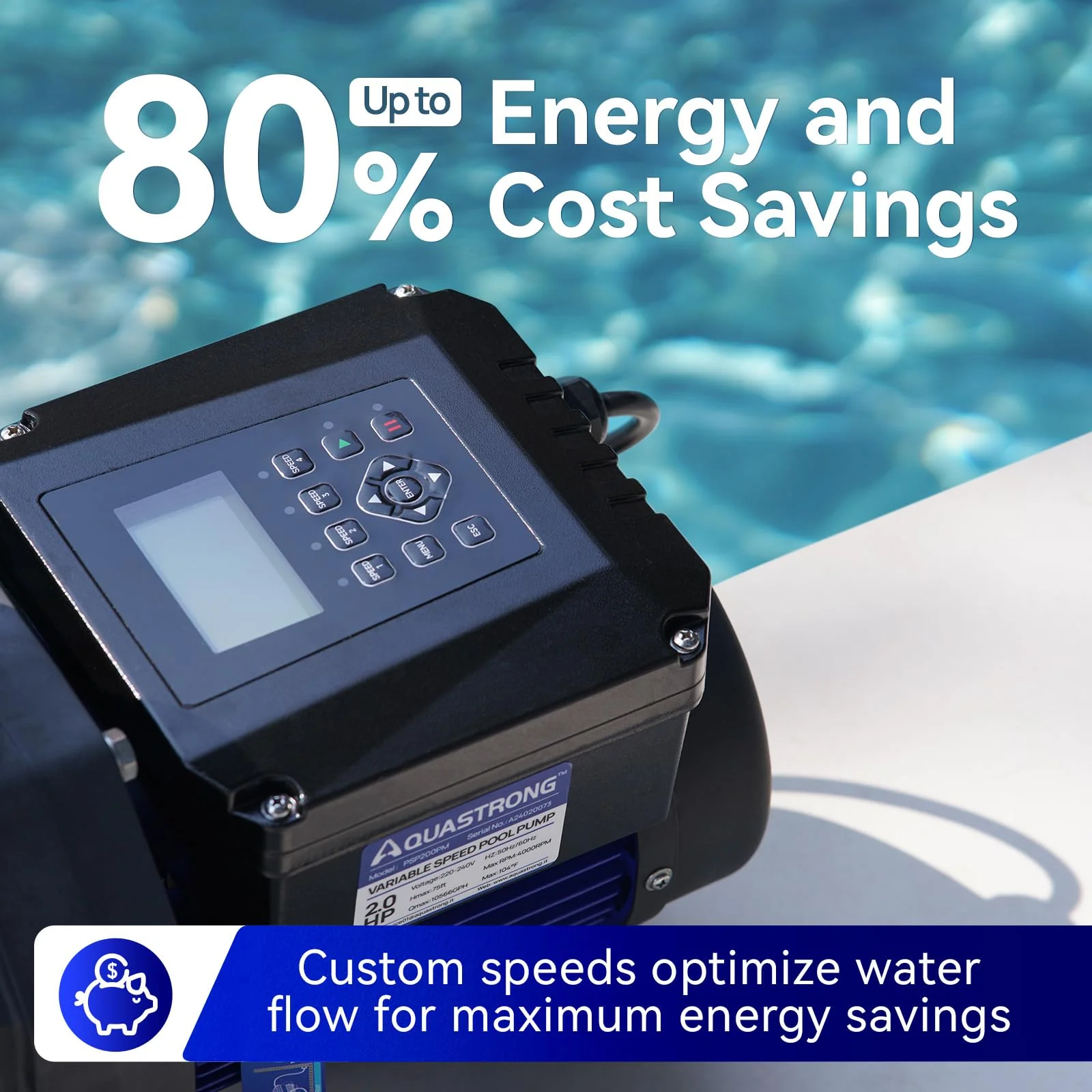 Aquastrong Variable Speed Pool Pump In/Above Pool Pump Energy Efficient High Flow Powerful Self Primming Swimming Pool Pumps with Filter Basket,Black - Image 6