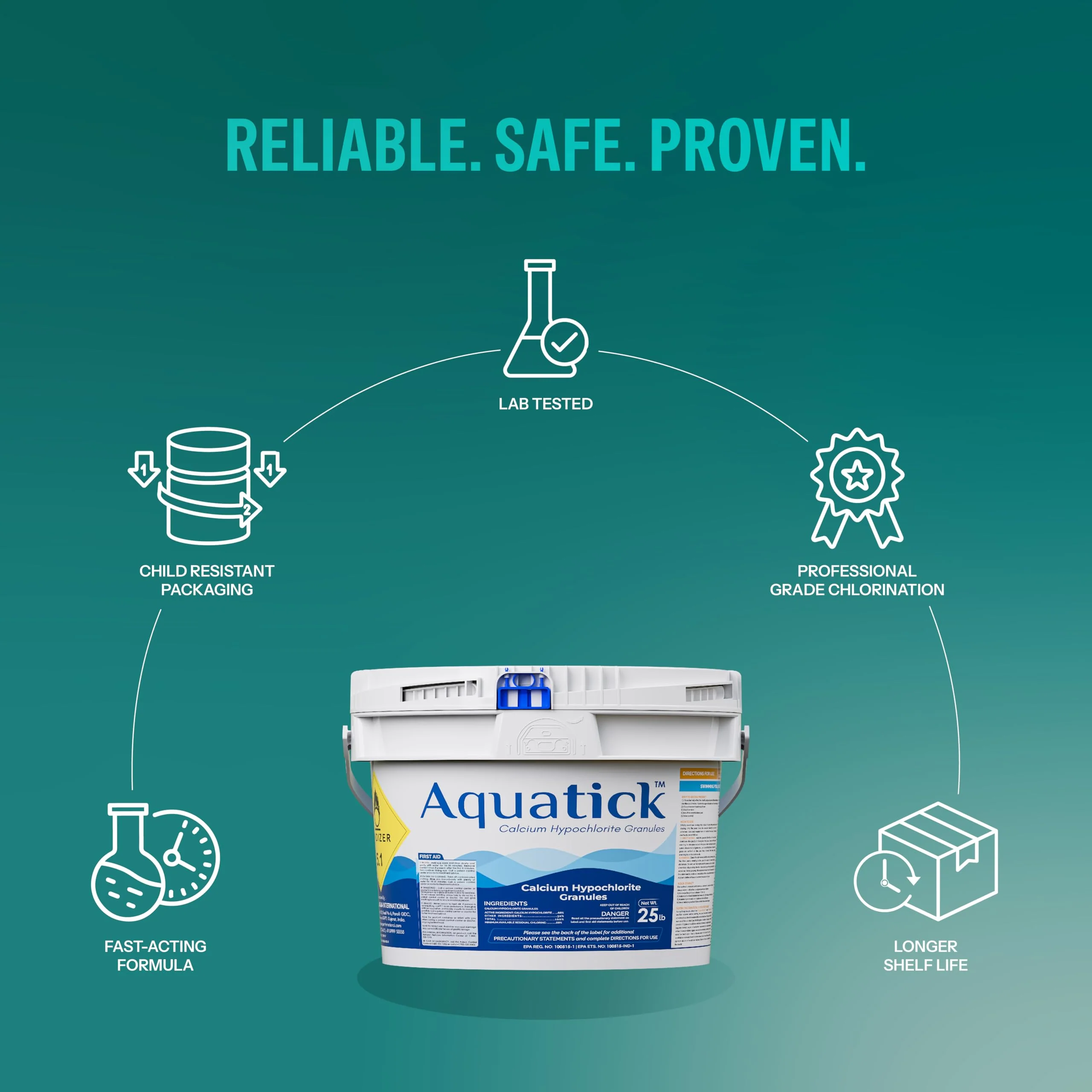 AquaTick 68% Calcium Hypochlorite Granules Pool Shock – 25 lb Bucket High Strength Non-Stabilized Chlorine for Swimming Pools and Spas - Image 6