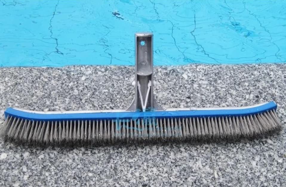 Aquatix Pro Pool Brush Head, 18" Heavy Duty for Cleaning Walls & Floors, Stainless Steel Bristles, Reinforced Aluminum Back, Curved Ends for Corners, EZ Clip, Swimming Pool Brushes for Tiles & Steps - Image 2