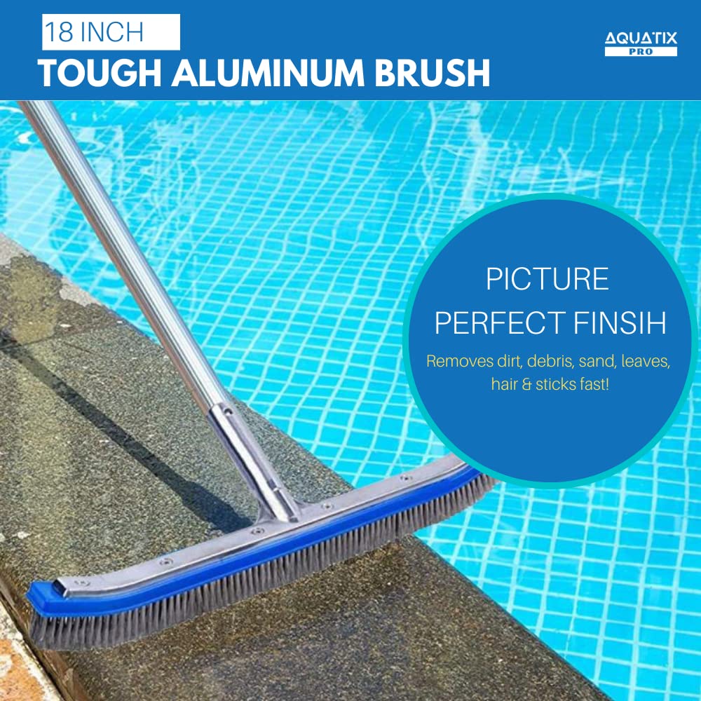 Aquatix Pro Pool Brush Head, 18" Heavy Duty for Cleaning Walls & Floors, Stainless Steel Bristles, Reinforced Aluminum Back, Curved Ends for Corners, EZ Clip, Swimming Pool Brushes for Tiles & Steps - Image 4