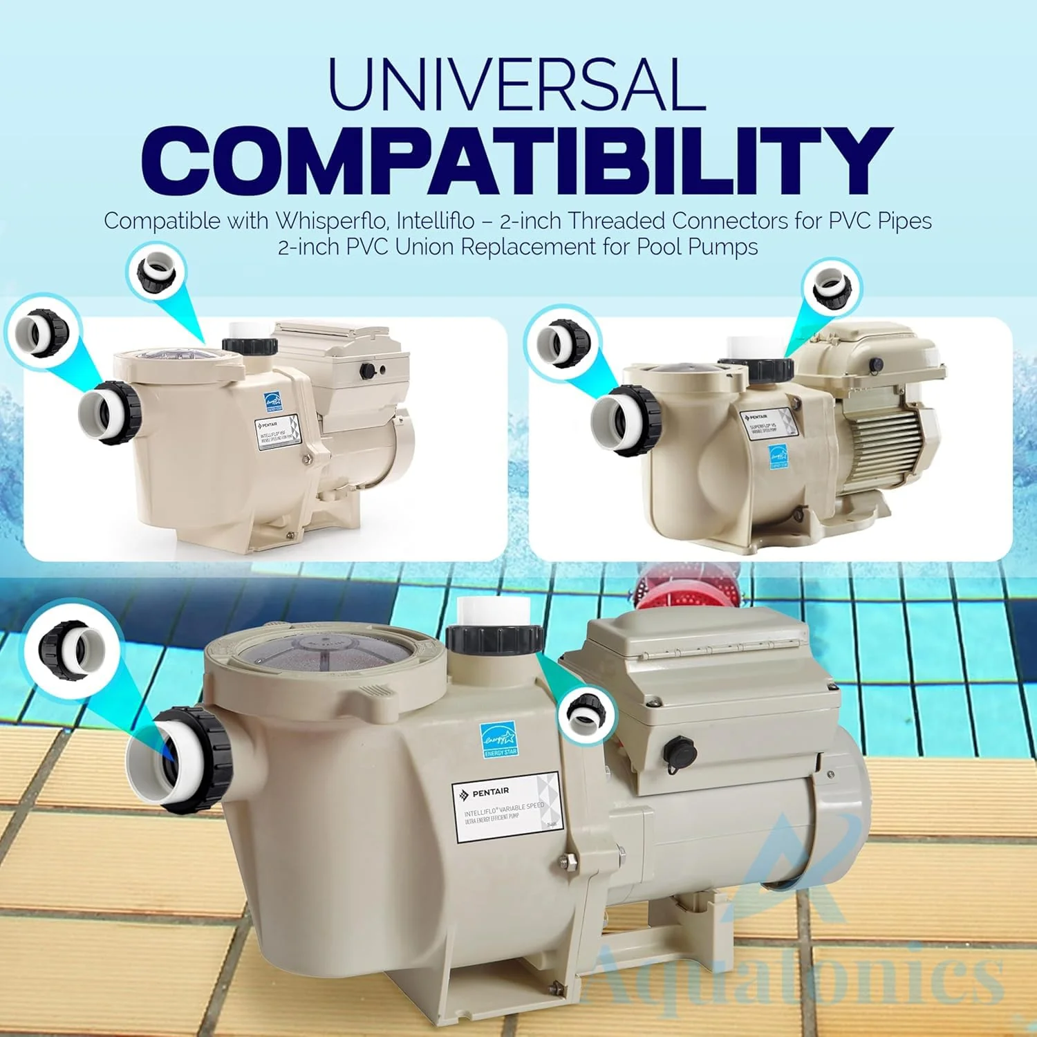 Aquatonics High-Temp Joints – 2-Pack 1-Set Hi Temp Union Compatible with Whisperflo, Intelliflo – 2" Threaded Connectors for PVC Pipes – 2-inch PVC Union Replacement for Pool Pumps - Image 4