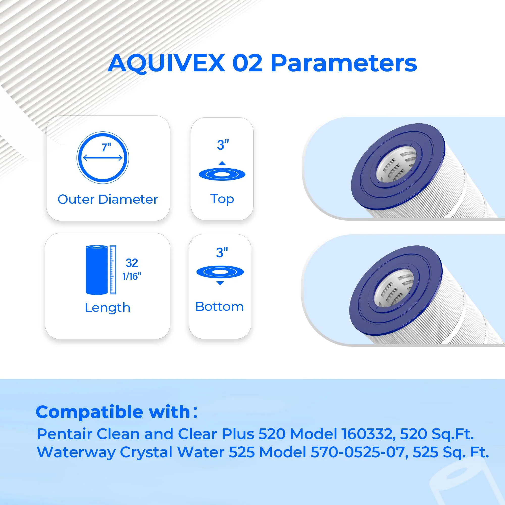 AQUIVEX CCP520 Pool Filter Cartridges 4 Pack, Compatible with Pentair Clean & Clear Plus 520, 160332, R173578, 178585, Pleatco PCC130, PCC130-PAK4, Filbur FC-1978, Unicel C-7472, Waterway 817-0131 - Image 8