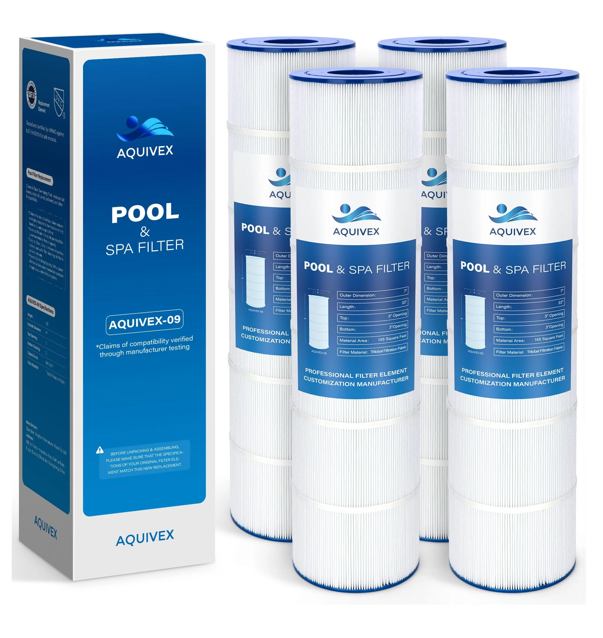 AQUIVEX CL580 Jandy Pool Filter Cartridge, Compatible with Jandy CL580, CV580, APCC7355, Pleatco PJAN145, PJAN145-PAK4, Unicel C-7482, Filbur FC-0820, FC-6415, Aladdin 24501, 4 Pack - Image 2
