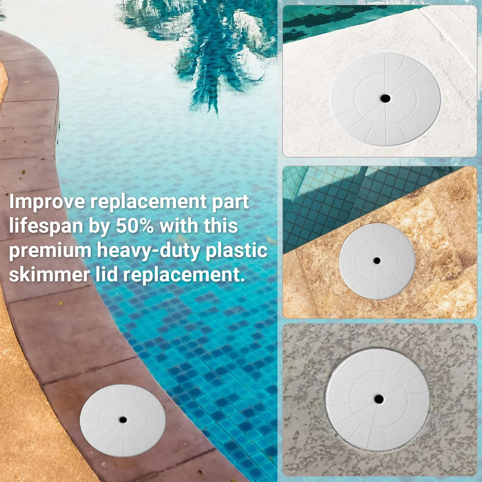AR-PRO (2-Pack Swimming Pool Skimmer Cover - 9" Universal Round Pool Skimmer Lid Cover - Exact Replacement for 9 1/8" Skimmer Valve Lids and Spa Lids (White) - Image 2