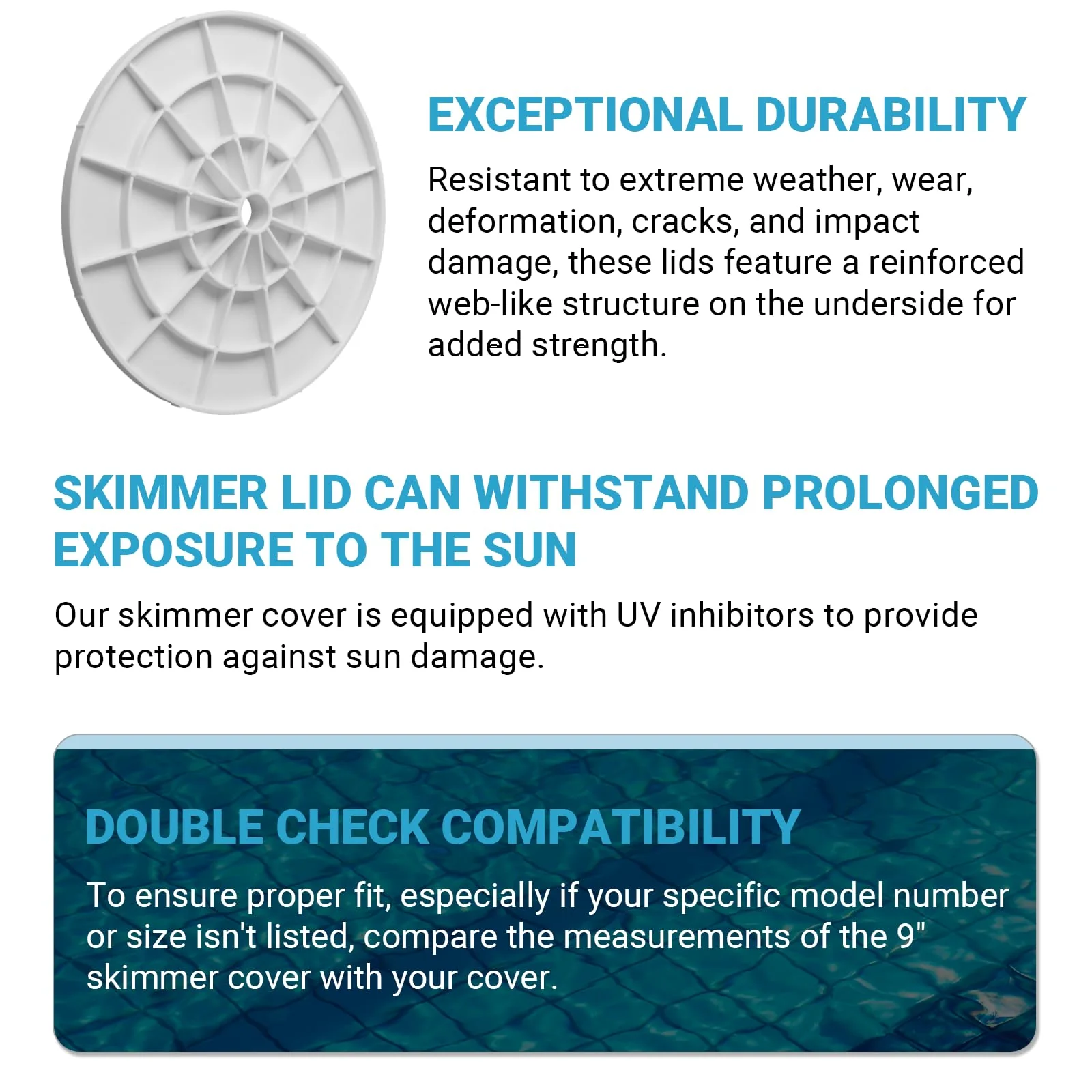 AR-PRO (2-Pack Swimming Pool Skimmer Cover - 9" Universal Round Pool Skimmer Lid Cover - Exact Replacement for 9 1/8" Skimmer Valve Lids and Spa Lids (White) - Image 4