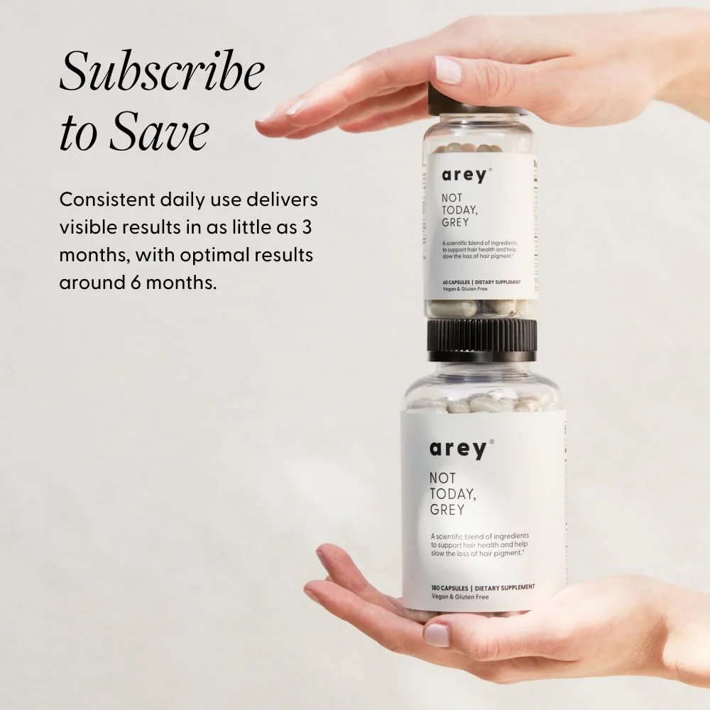 Arey Not Today, Grey Daily Hair Supplement for Women & Men | Slows Grey Hair Growth in 3–6 Months | Support for Thicker, Healthier Hair | Biotin, B + D Vitamins | Vegan & Gluten-Free (3 Months) - Image 2