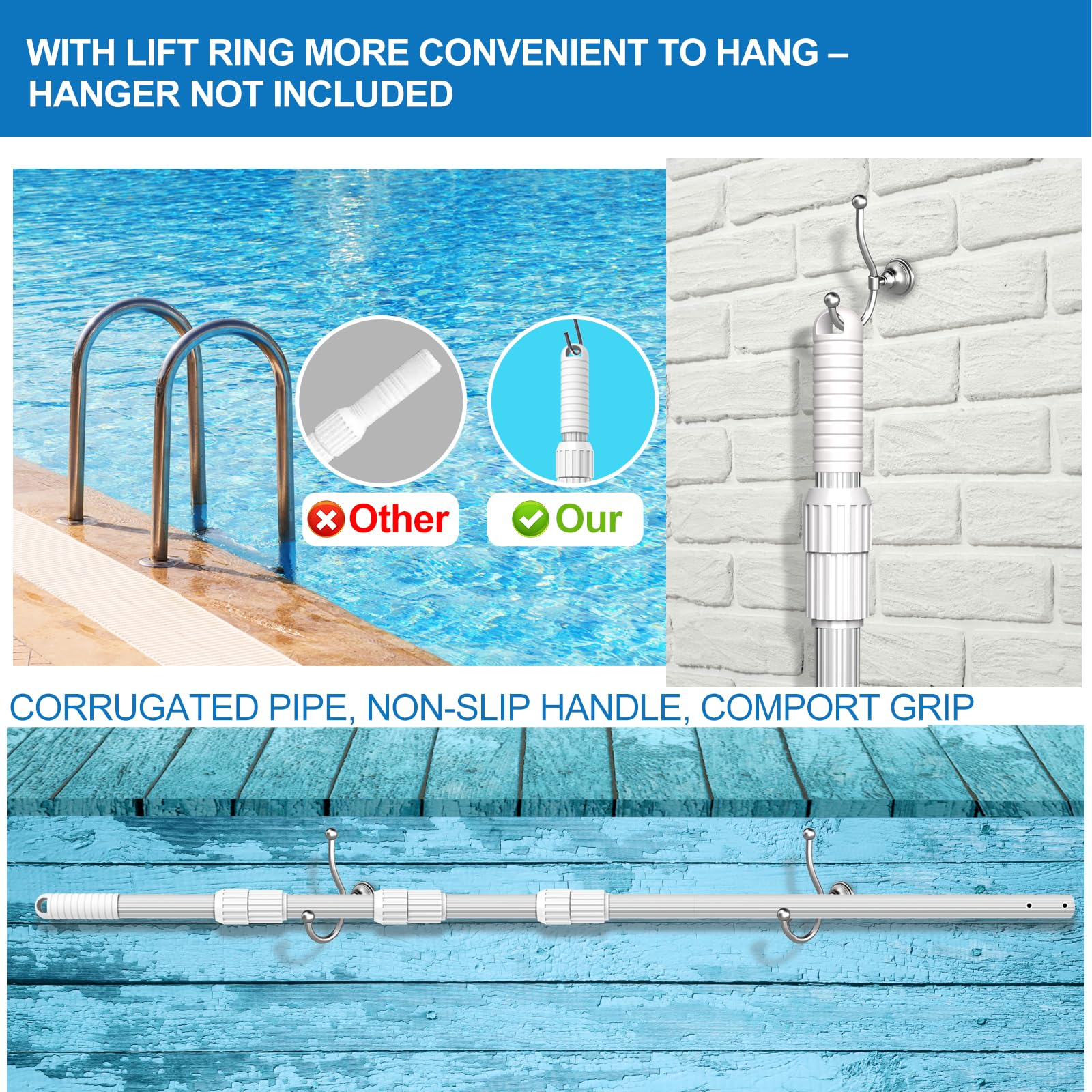ARLBA Upgraded Professional 16.5 Feet Swimming Pool Pole Telescopic Aluminum Thicken 1.30mm Adjustable Fits Skimmer Net Rake Vacuum Head Brush Pool Cleaning Equipment Heavy Duty -Universal Fit 1-1/4 - Image 2