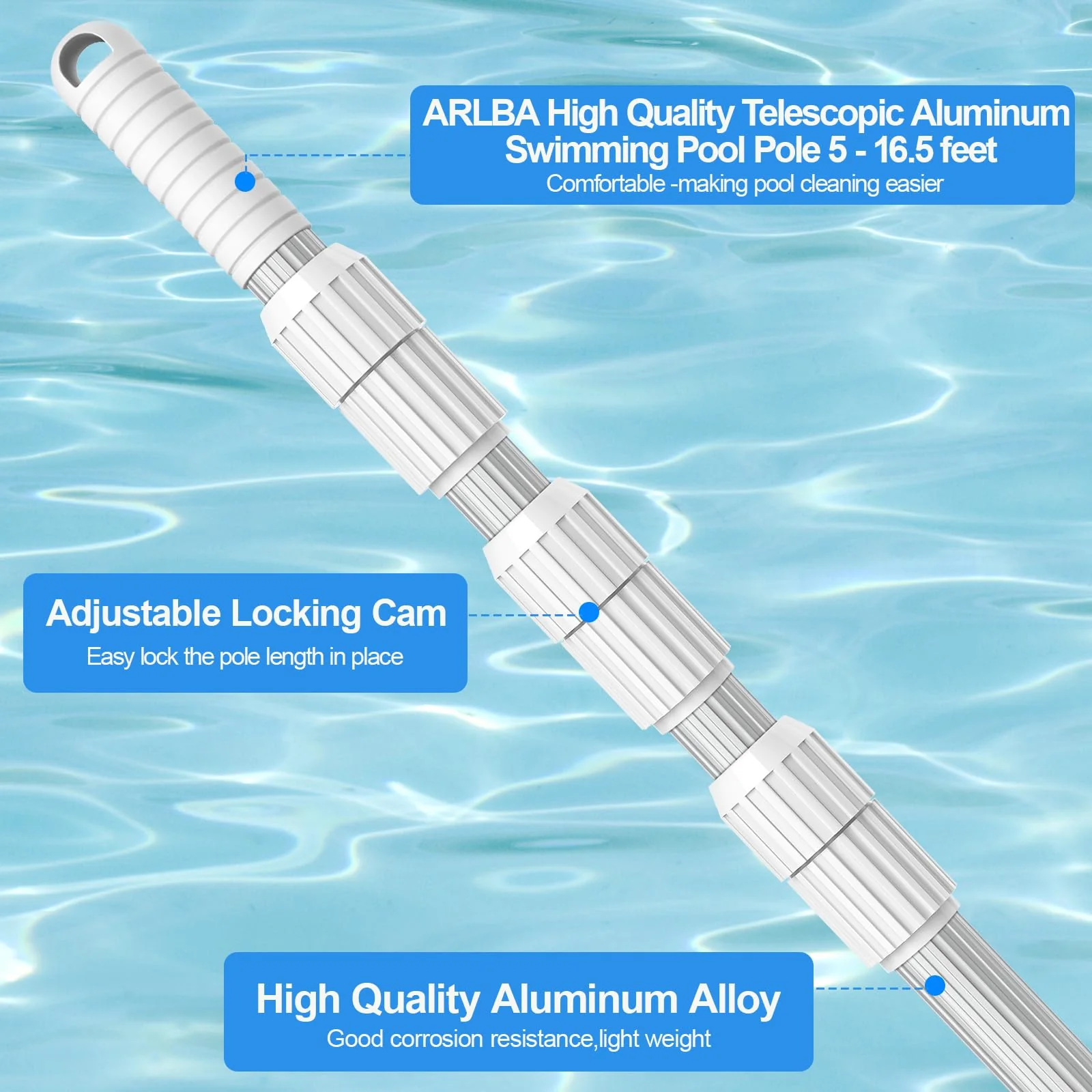 ARLBA Upgraded Professional 16.5 Feet Swimming Pool Pole Telescopic Aluminum Thicken 1.30mm Adjustable Fits Skimmer Net Rake Vacuum Head Brush Pool Cleaning Equipment Heavy Duty -Universal Fit 1-1/4 - Image 3
