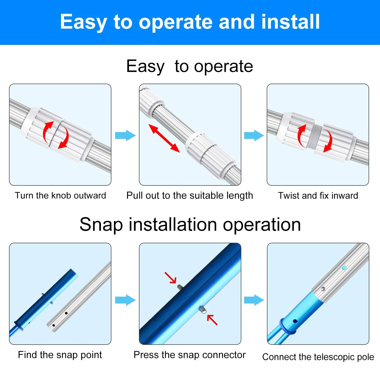 ARLBA Upgraded Professional 16.5 Feet Swimming Pool Pole Telescopic Aluminum Thicken 1.30mm Adjustable Fits Skimmer Net Rake Vacuum Head Brush Pool Cleaning Equipment Heavy Duty -Universal Fit 1-1/4 - Image 5