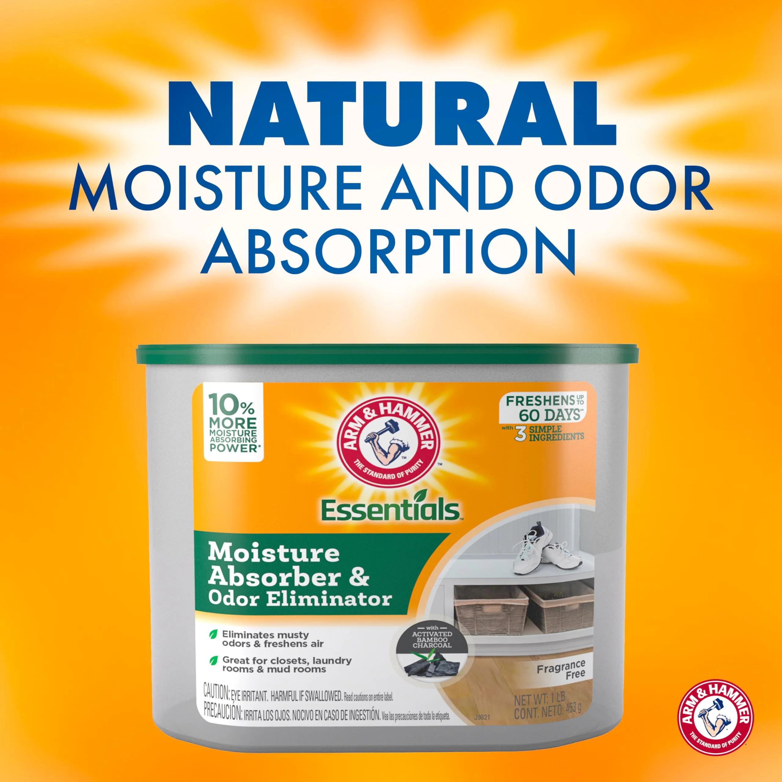 Arm & Hammer Essentials Disposable Moisture Absorber and Odor Eliminator Tub, Fragrance Free, 1 lb., Attracts and Traps Excess Moisture, Ideal Closet Dehumidifier (Pack of 3) - Image 7