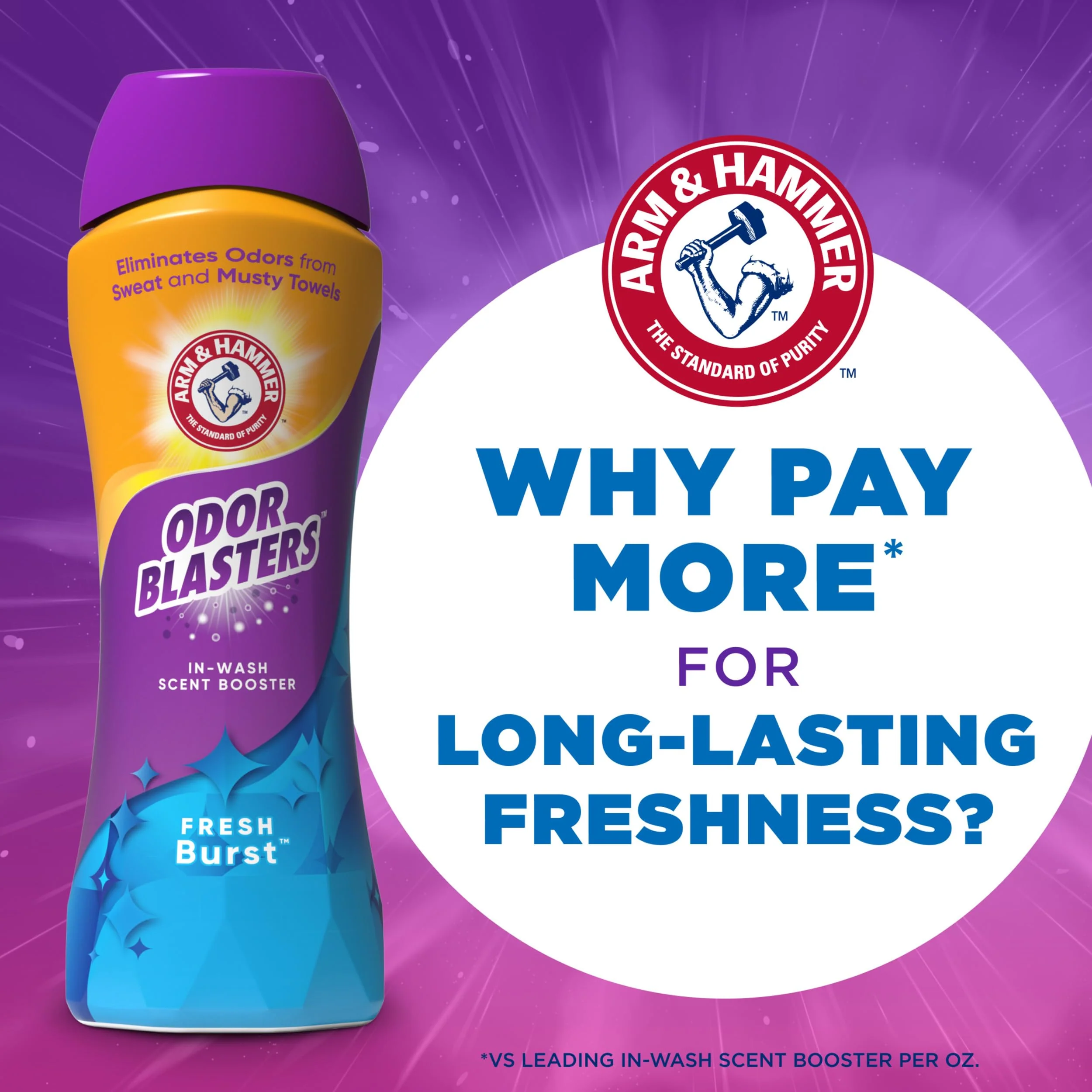 ARM & HAMMER Odor Blasters In-Wash Laundry Scent Booster, Eliminates Tough Odors, Fresh Burst Scent, 24 oz Bottle (Pack of 4) - Image 8