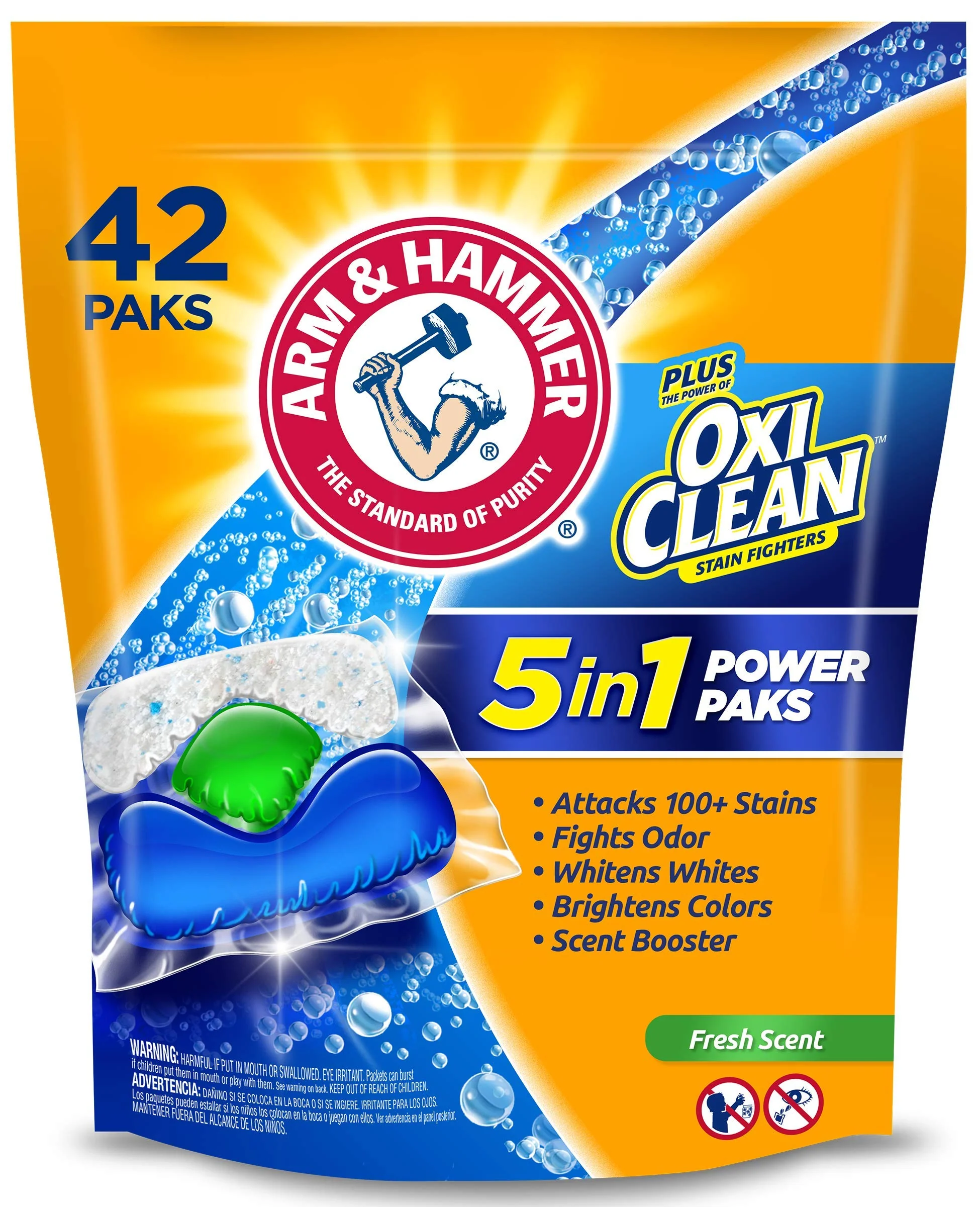 Arm & Hammer Plus Oxi Clean Laundry Detergent, Fresh Scent, 42 Little Power Paks, Count 2