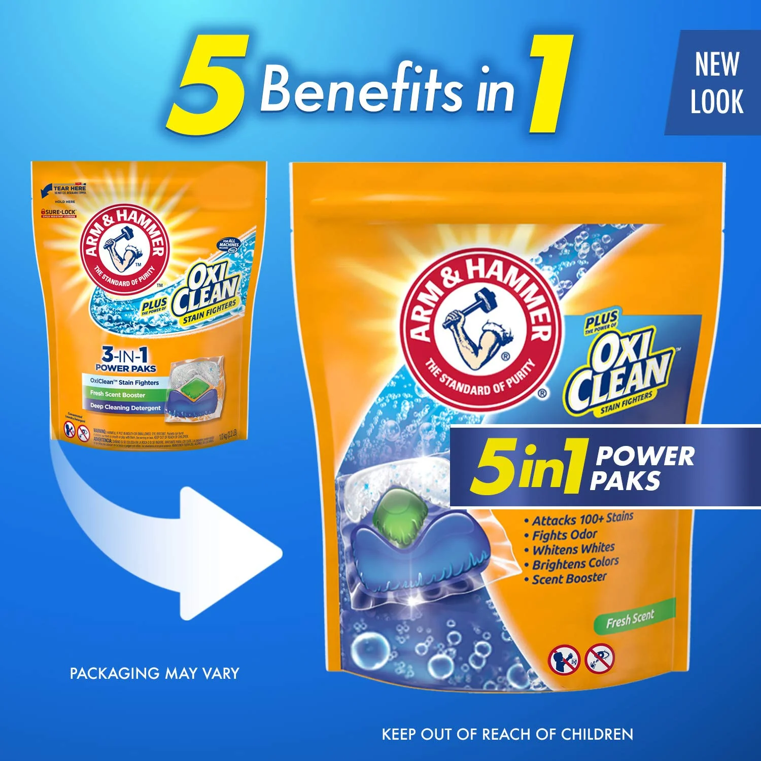 Arm & Hammer Plus Oxi Clean Laundry Detergent, Fresh Scent, 42 Little Power Paks, Count 2 - Image 3