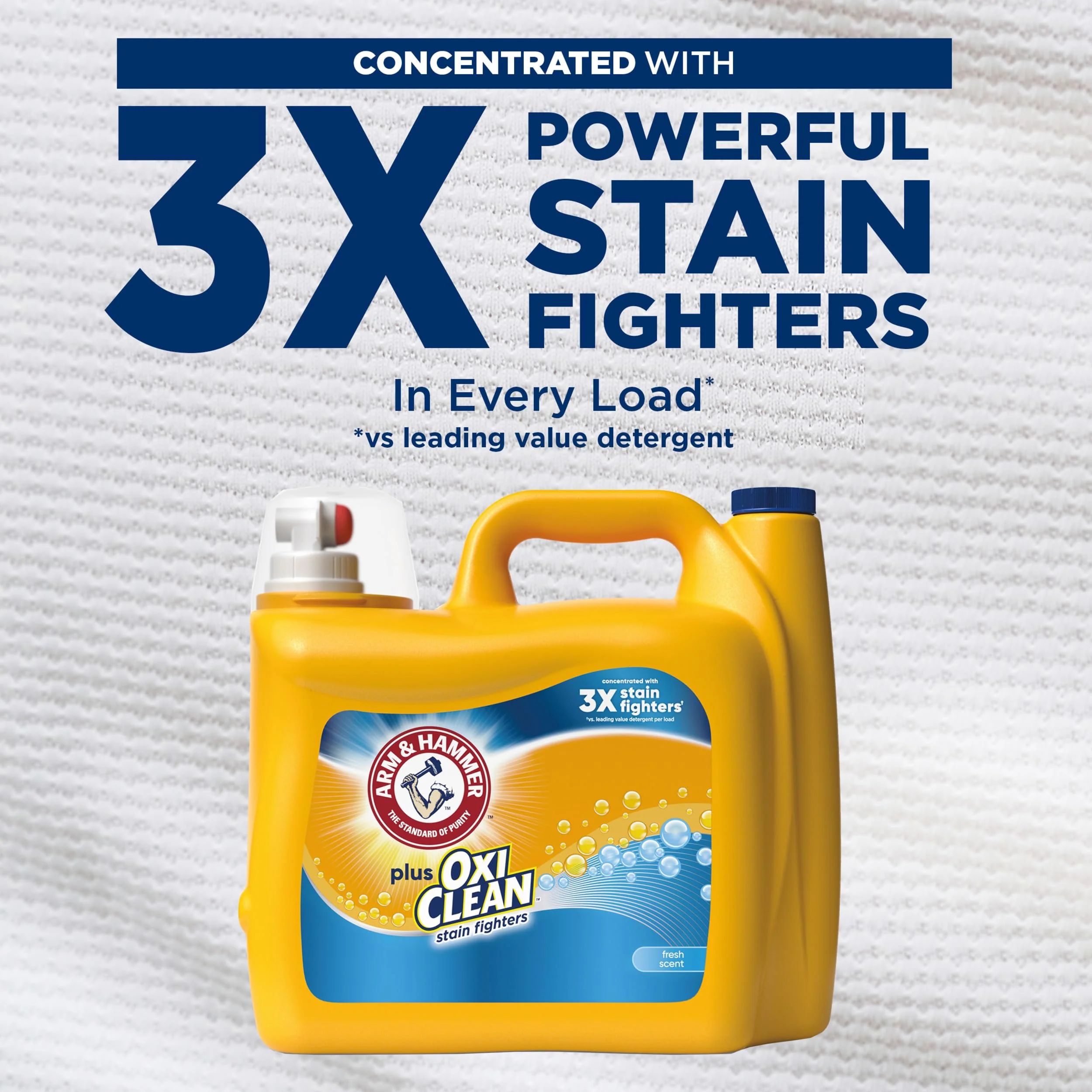 ARM & HAMMER Plus OxiClean Stain Fighters Liquid Laundry Detergent, Fresh Scent, 166.5 fl oz, 128 Loads - Image 3