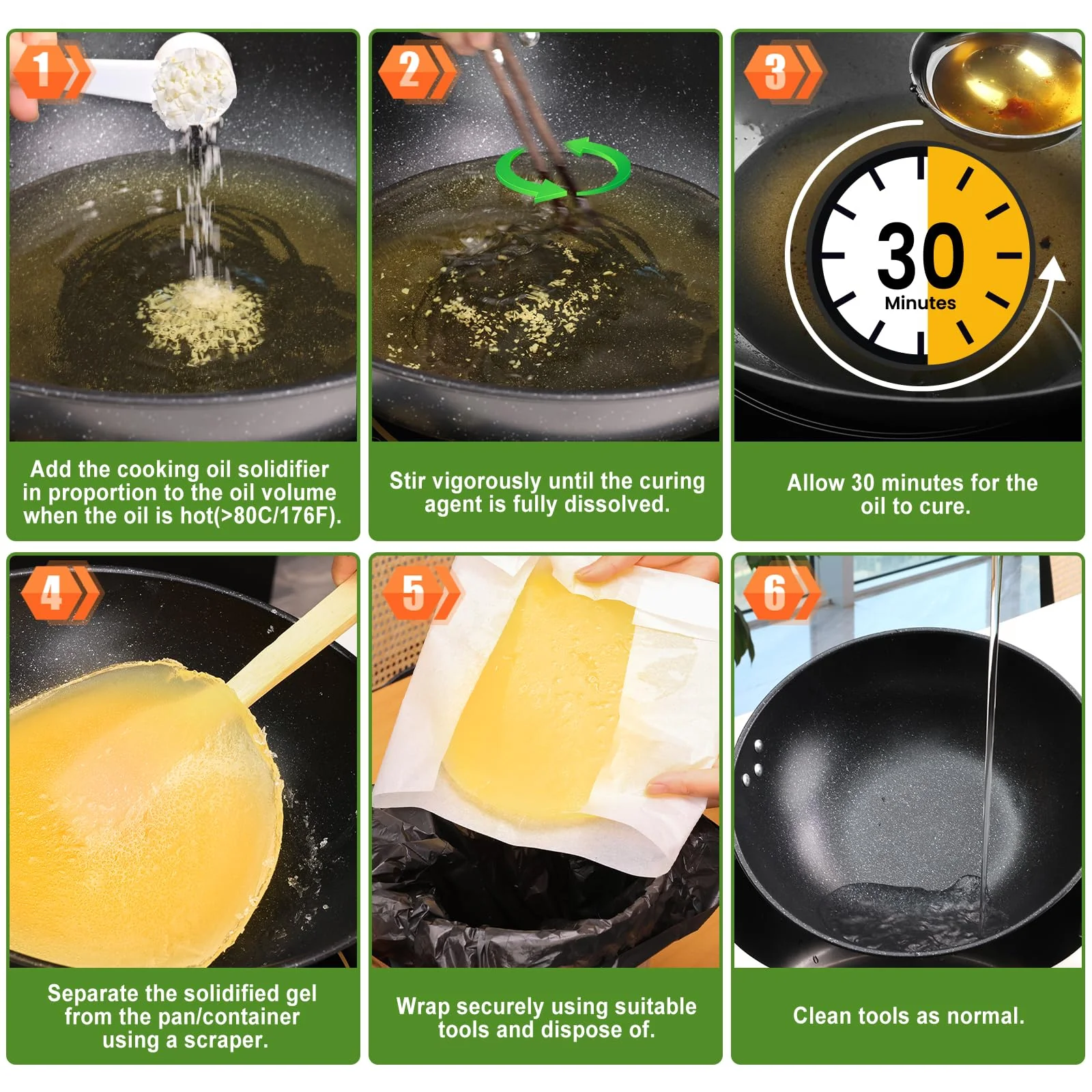 Arme Oil Solidifier, 40 Oz(2.5Lb) Cooking Oil Solidifier for Disposal(Disposal Up to 7.4 Gallons/113Cups), 100% Plant-Based Grease Solidifying Powder, Fat Hardener for Disposal Kitchen&Restaurant Use - Image 4