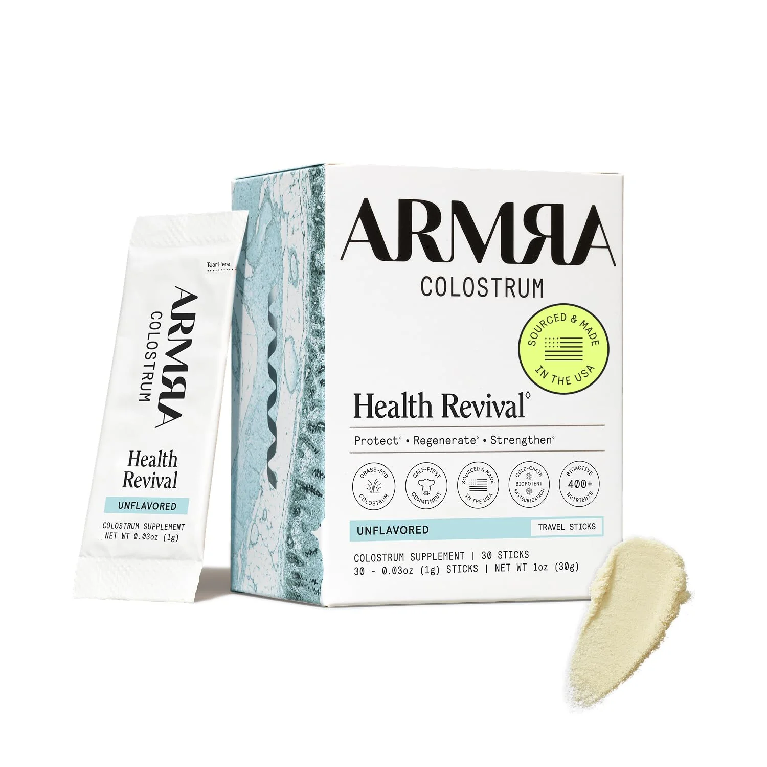 ARMRA Colostrum Powder | Unflavored | Gut Health & Bloating | Skin & Hair | Immunity | Keto, Gluten & Fat-Free | 60 Servings