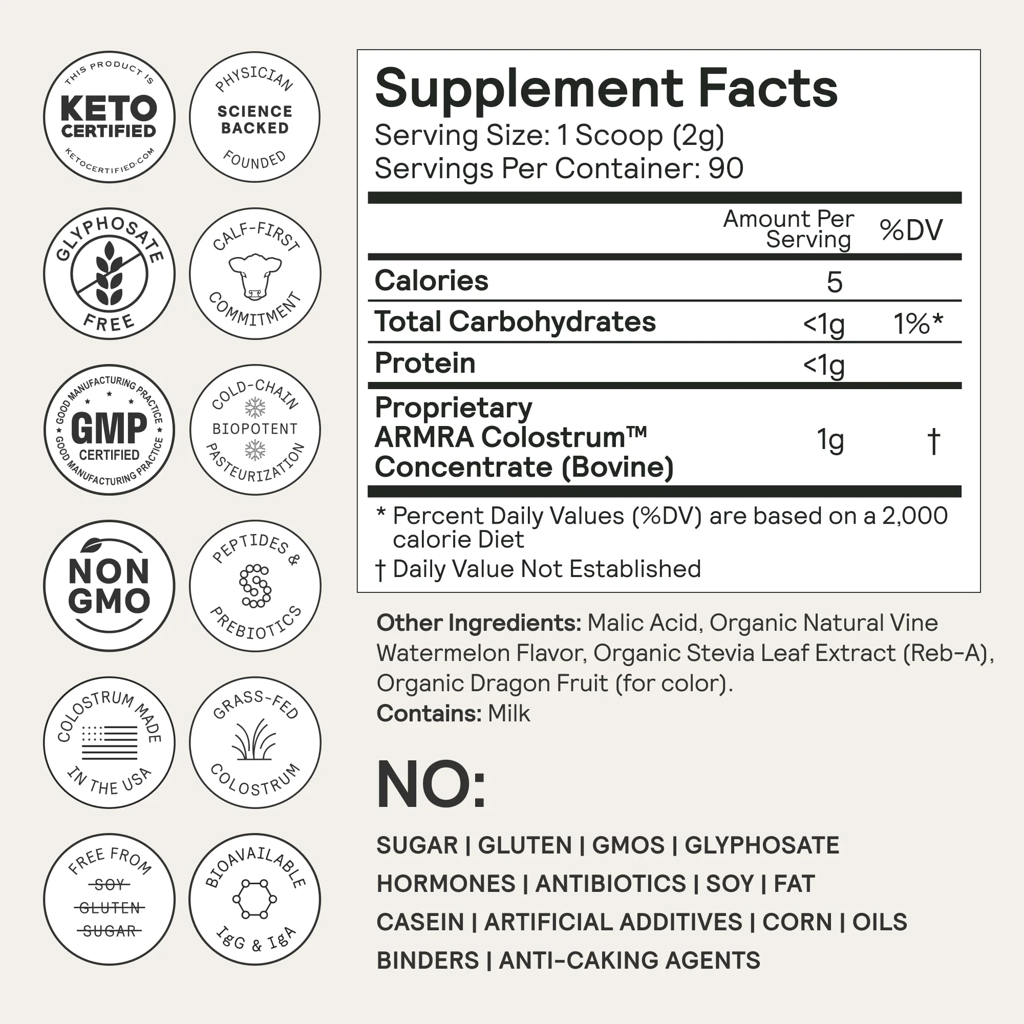 ARMRA Colostrum Powder | Vine Watermelon | Gut Health & Bloating | Skin & Hair | Immunity | Keto, Gluten & Fat-Free | 90 Servings - Image 7