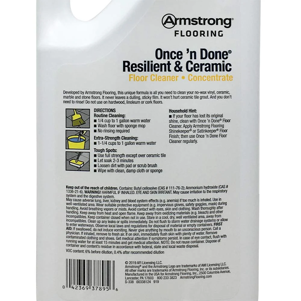 Armstrong Once'n Done Resilient & Ceramic Floor Cleaner Concentrate 32oz No-Rinse No-Wax New Package - Image 2