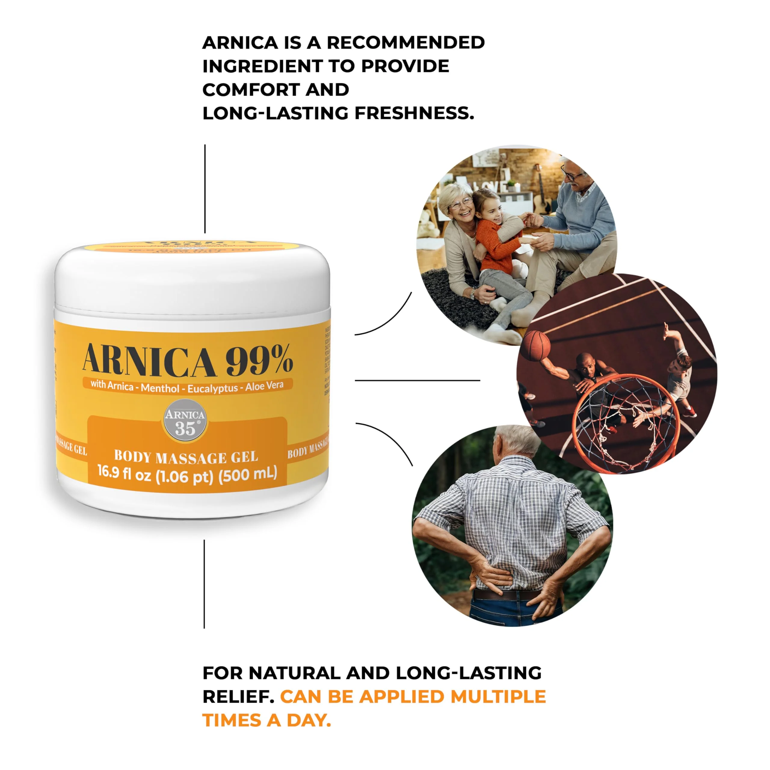 Arnica 35 Arnica Body Massage Gel – Water-Based Cosmetic Massage Gel with Arnica Montana, Fast-Absorbing Lightweight Texture, Non-Greasy Feel, Dermatologically Tested, 16.9 fl oz - Image 3