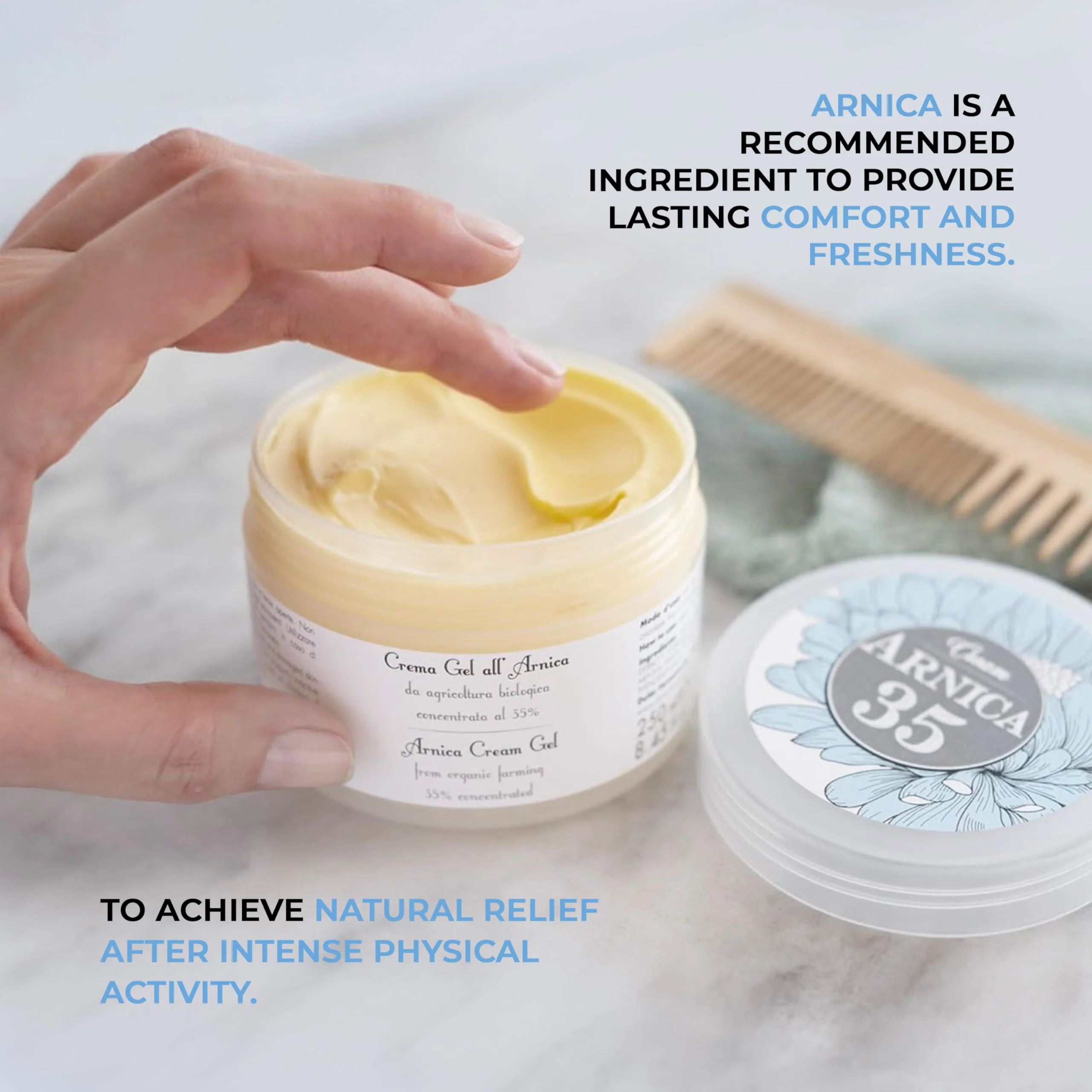 Arnica 35 – Arnica Cream Refreshing Effect, 250 ml, with 35% Organic Extracts, Provides Relief to Muscles, Joints, Neck, and Back, Massage Cream with Peppermint and Eucalyptus, Made in Italy - Image 2