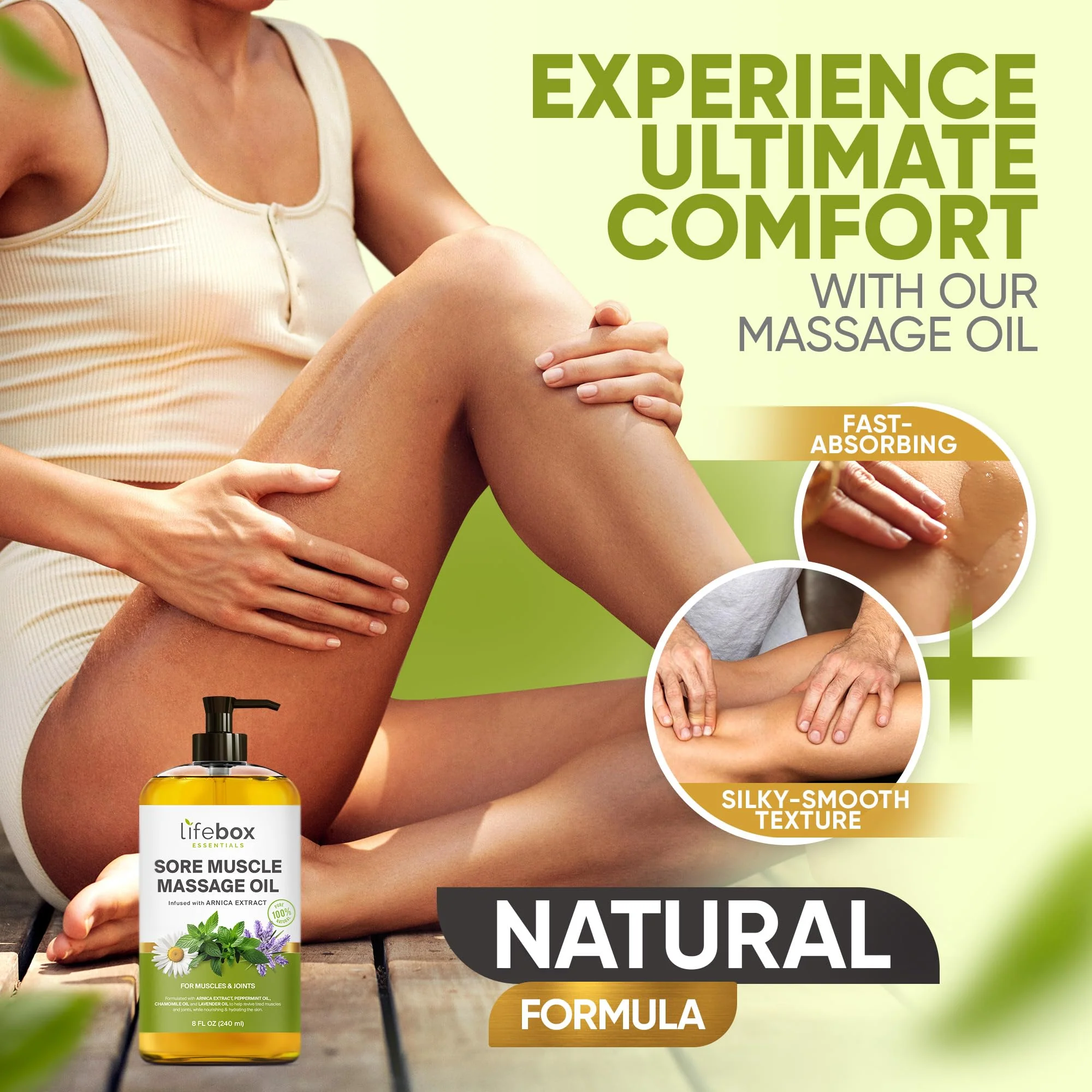 Arnica Sore Muscle Massage Oil – 100% Pure & Natural - Massage Therapy for Muscles & Joints – Body Oil Infused with Arnica Extract, Lavender, Peppermint & Chamomile Oils – 8 FL OZ - Image 5