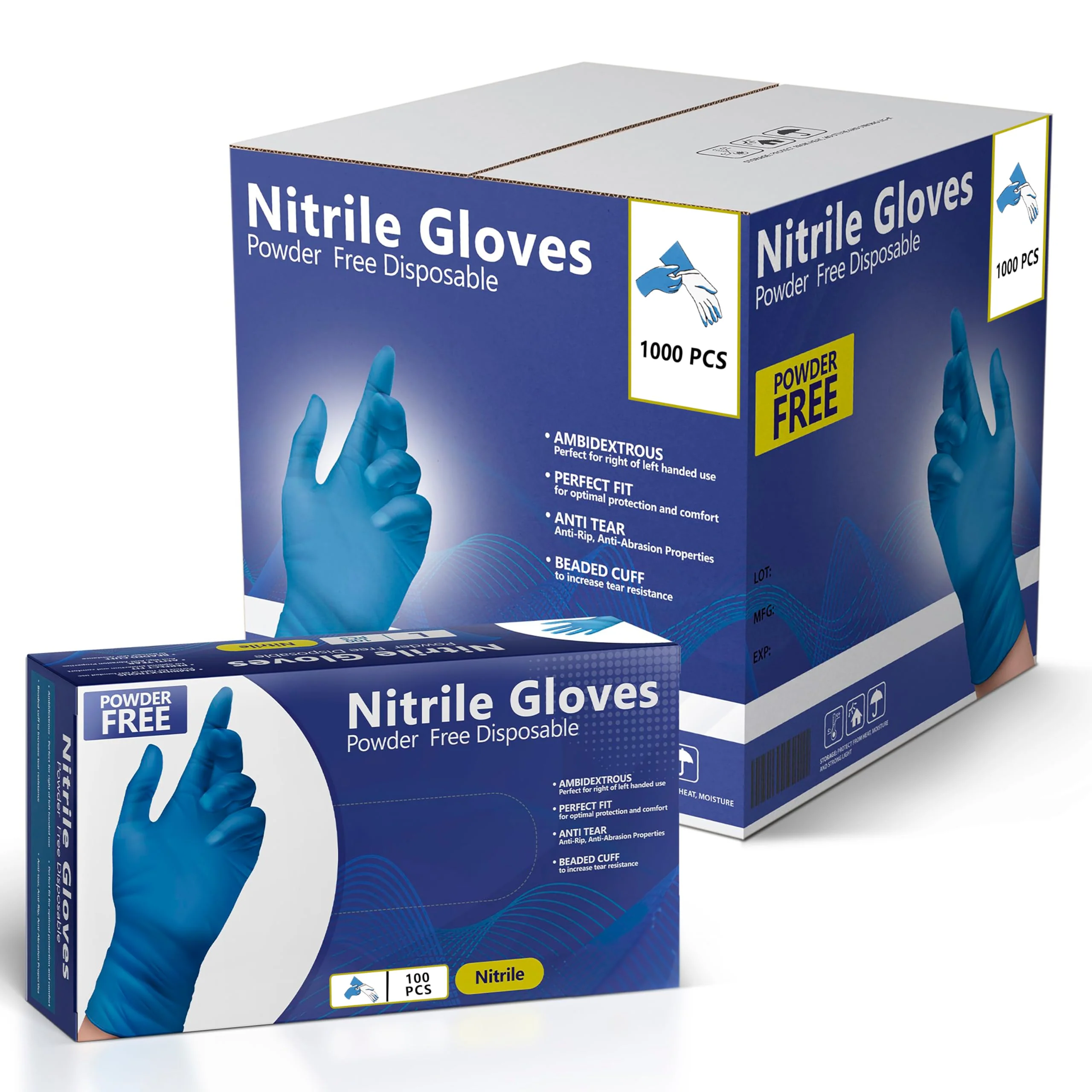 AroCare Nitrile Gloves, Disposable Gloves, Comfortable, Powder Free, Latex Free | 100-1000 (Large, Case)