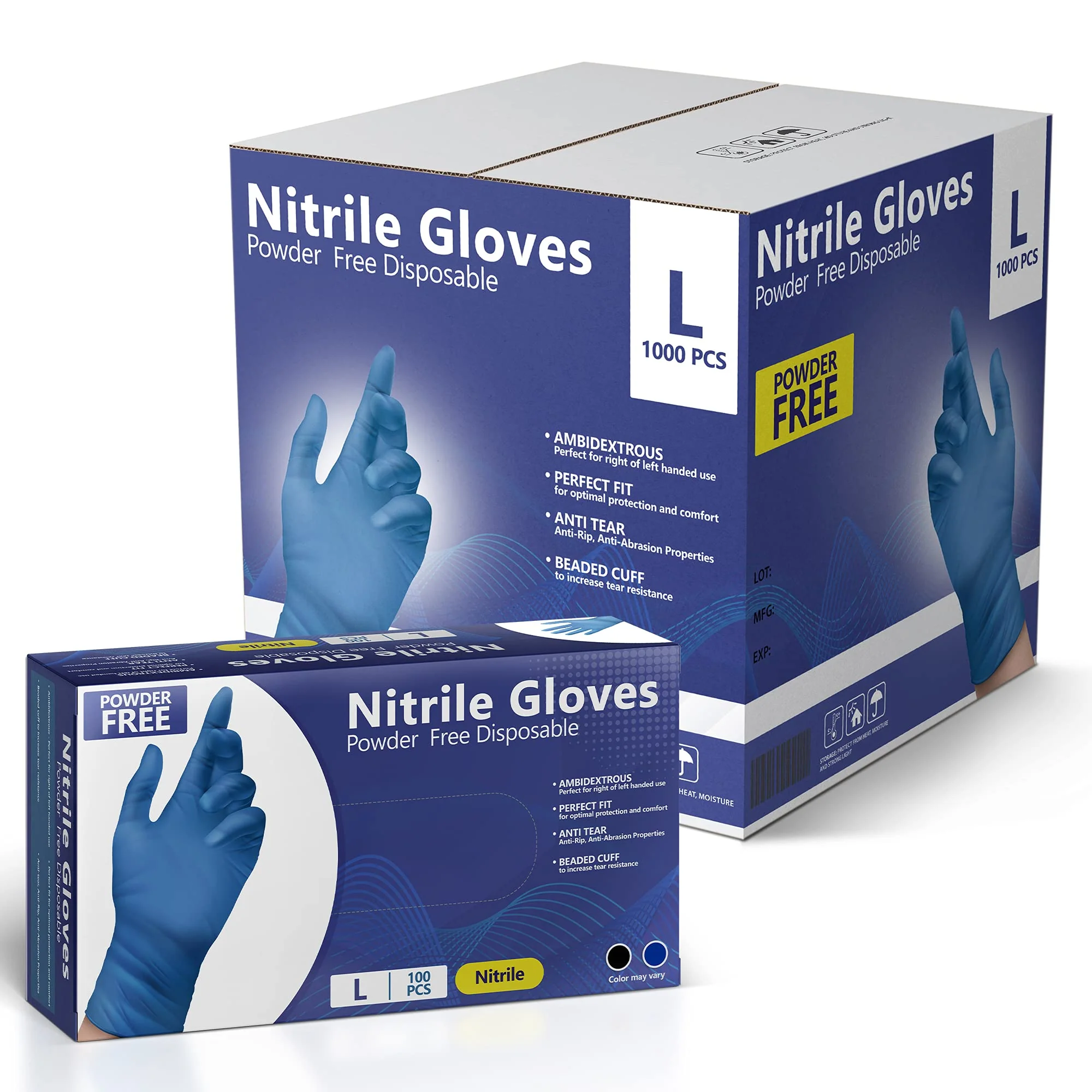 AroCare Nitrile Gloves, Disposable Gloves, Comfortable, Powder Free, Latex Free | 100-1000 (Large, Case) - Image 5