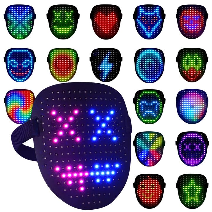 arscniek LED Face Mask with Gesture Control – Rechargeable Light Up Halloween Masks Costume for Adults & Kids, Glowing Transformable Cosplay Mask for Parties, Christmas, Concerts - Image 2