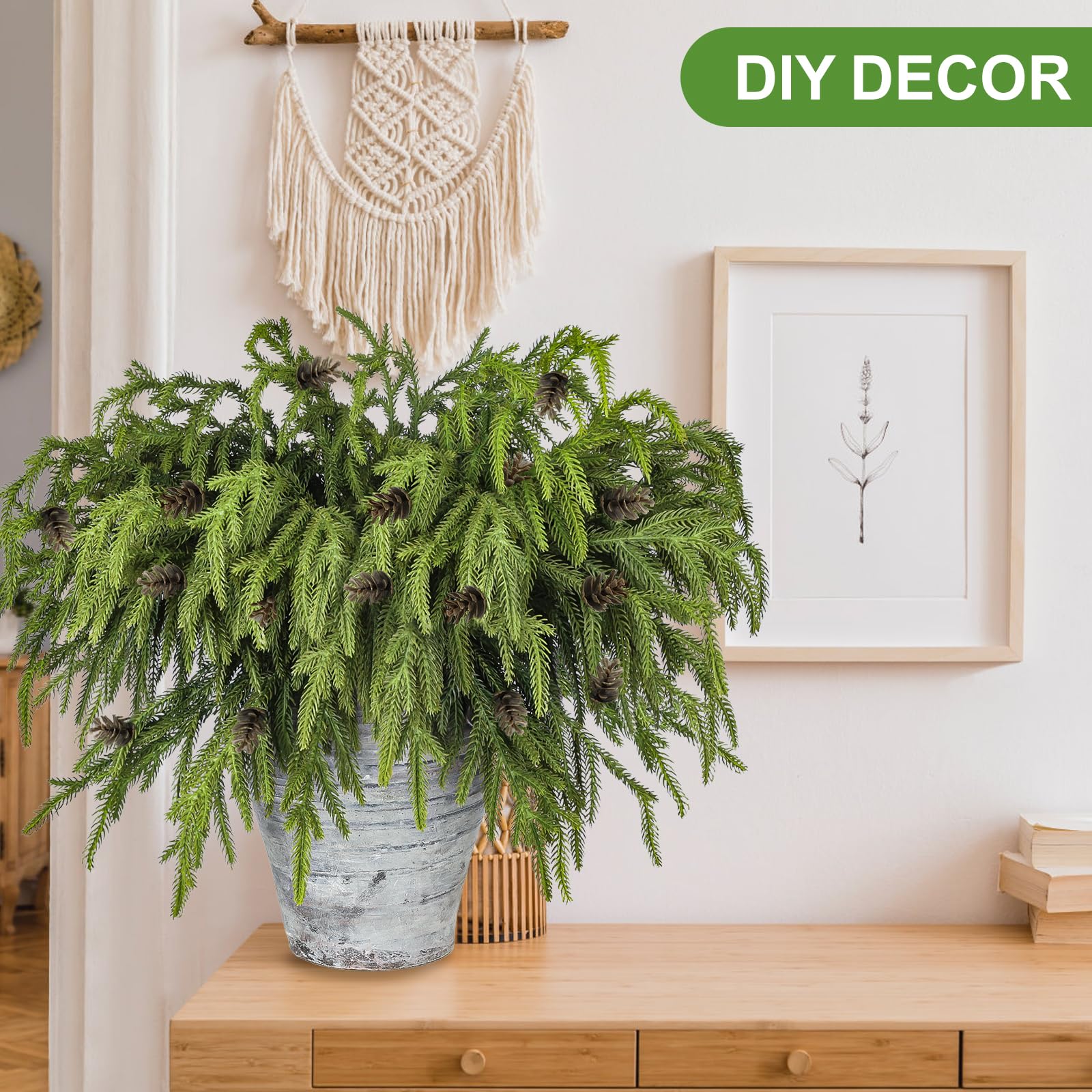 Artgar 12 Pcs Pine Branches - 18 Inch Artificial Green Pine Stem - Real Touch Christmas Greenery Pines Branches for DIY Flower Arrangement Home Indoor Christmas Decor - Image 5