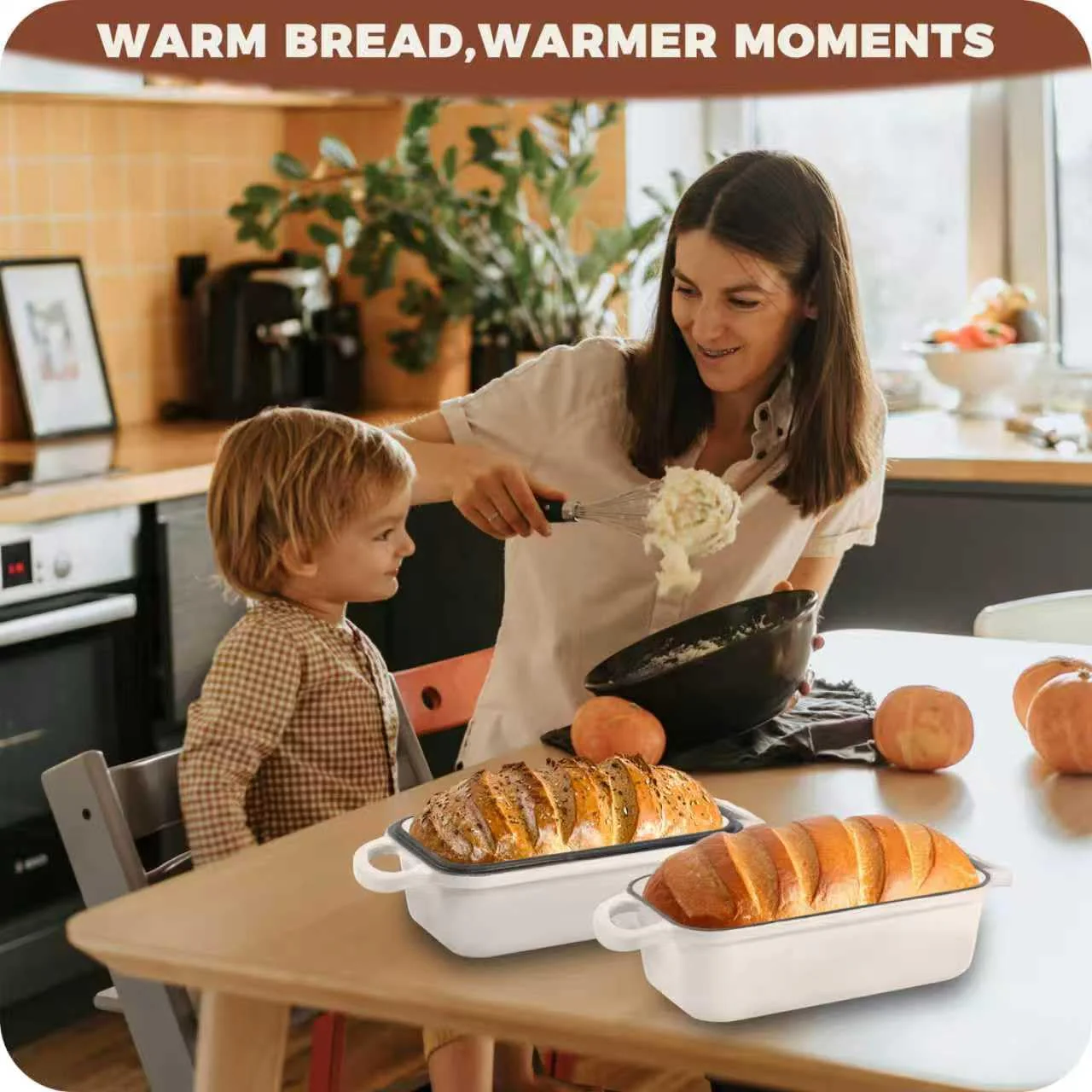 Articasting Cast Iron Bread Loaf Pan with Lid, Loaf Pans for Baking Bread 9x5, Enameled Bread Pans for Homemade Bread, Sourdough, Set of 2 (Cream White) - Image 7