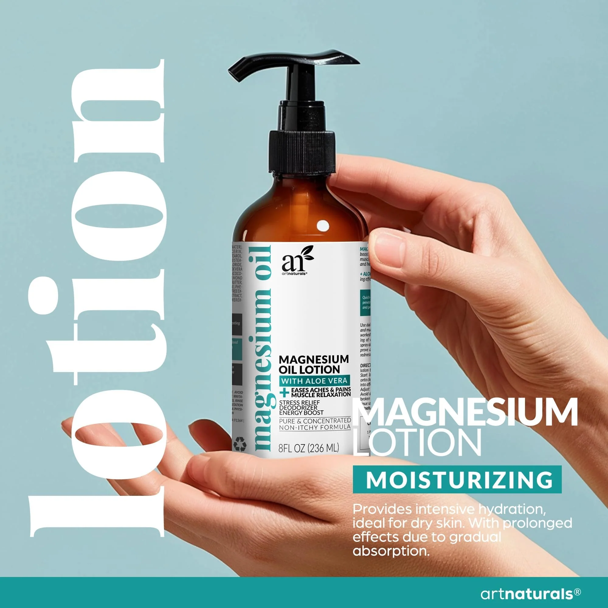 ArtNaturals Magnesium Oil Spray 12 oz + Body Massage Lotion Set 8oz for Feet & Sleep - Extra Strength Cream Ultra-Pure, Relief & Relaxation, Muscle Health Leg & Joint Care Topical Non Itch - Image 5