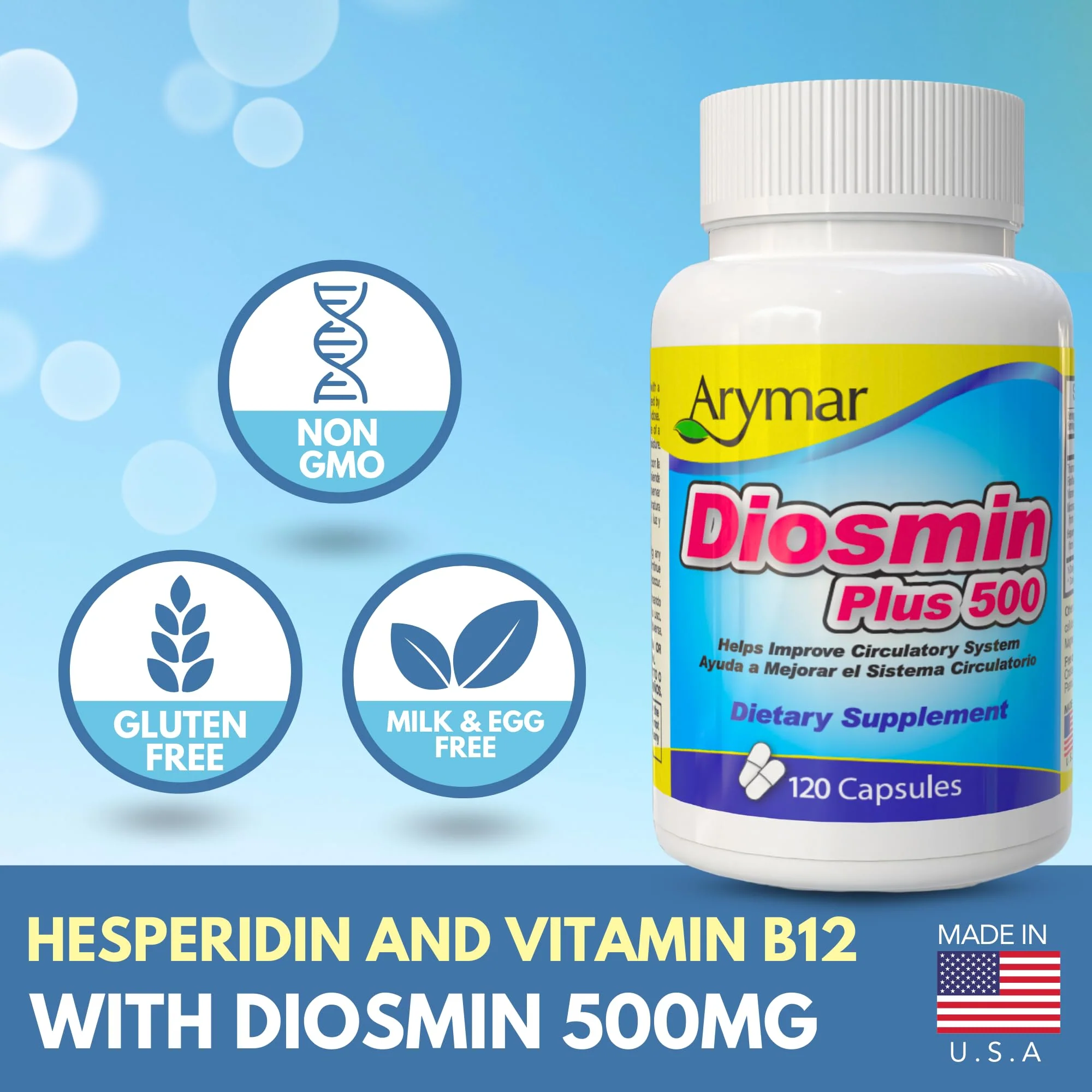 Arymar Diosmin Plus 500 - Circulatory System Support Supplement, 500mg, 120 Capsules - Image 4