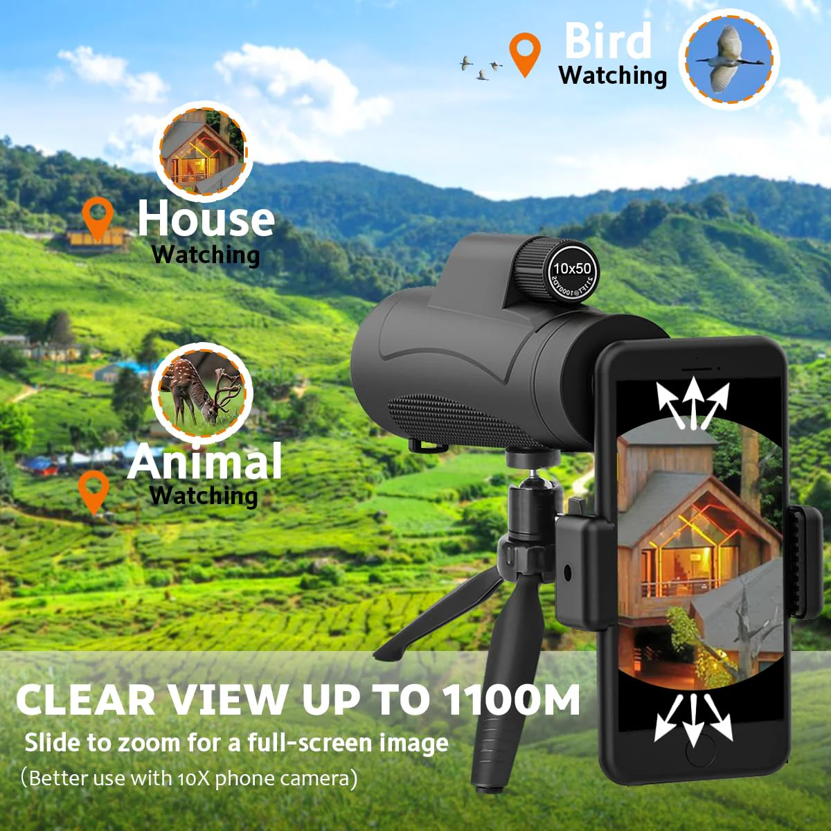 Asacam® 2025 Update - 80x100 Monocular Telescope High Powered for Smartphone HD Monoculars for Adults with Adapter/Tripod for Bird Watching Hiking Hunting Camping Traveling Outdoor Wildlife - Image 3
