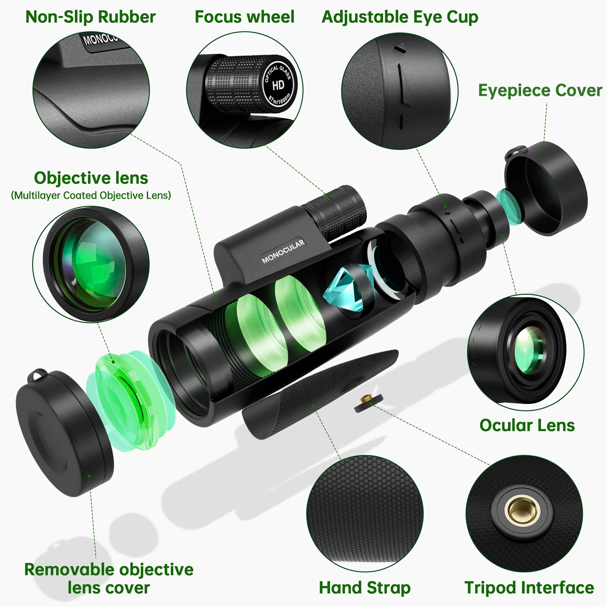 Asacam® 2025 Update - 80x100 Monocular Telescope High Powered for Smartphone HD Monoculars for Adults with Adapter/Tripod for Bird Watching Hiking Hunting Camping Traveling Outdoor Wildlife - Image 8