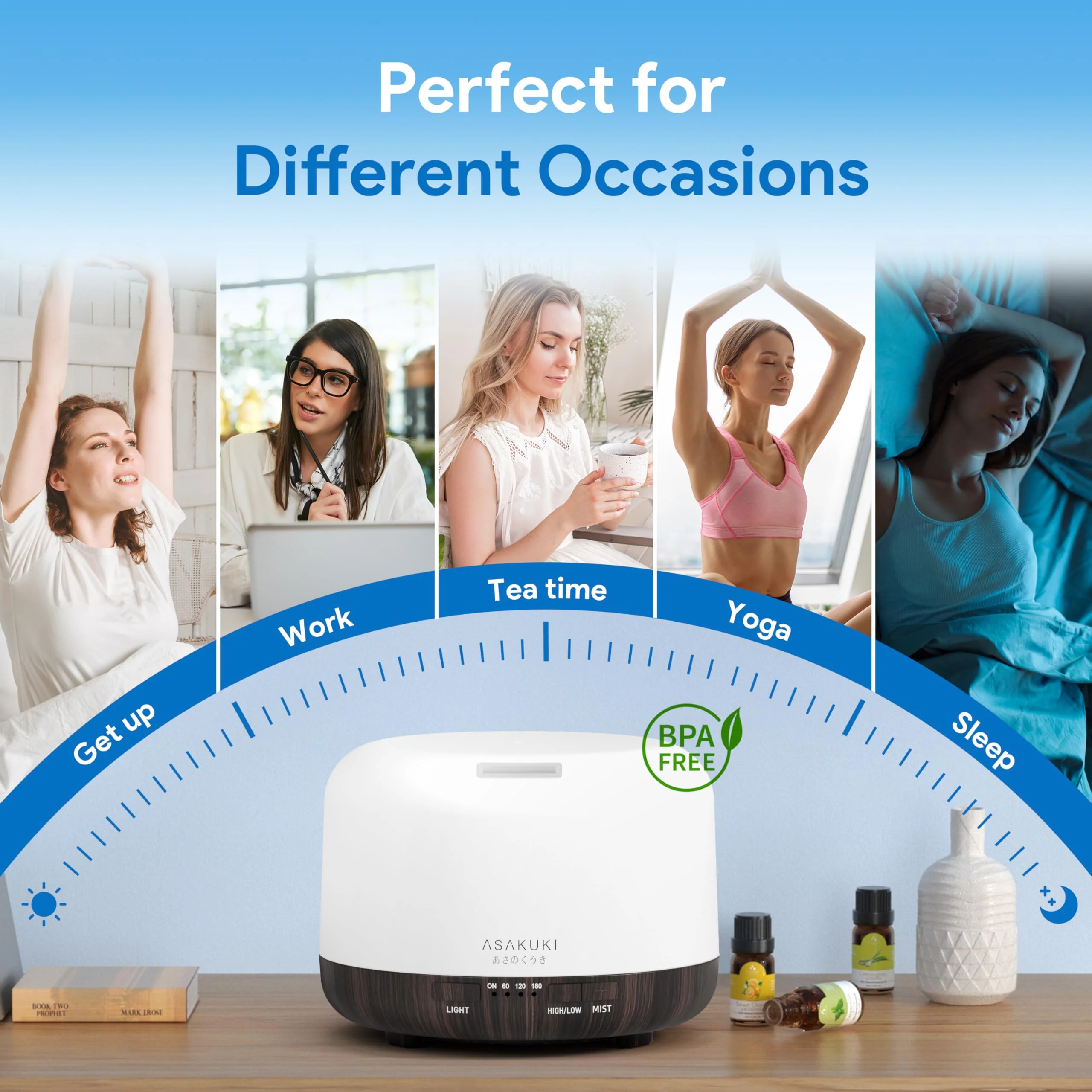 ASAKUKI Essential Oil Diffuser for Home, 500ML Aromatherapy Diffuser Humidifier with Remote Control, 7 Color LED Lights, Quiet Cool Mist Diffuser for Bedroom, Office, Gift for Mom (Dark Brown) - Image 5