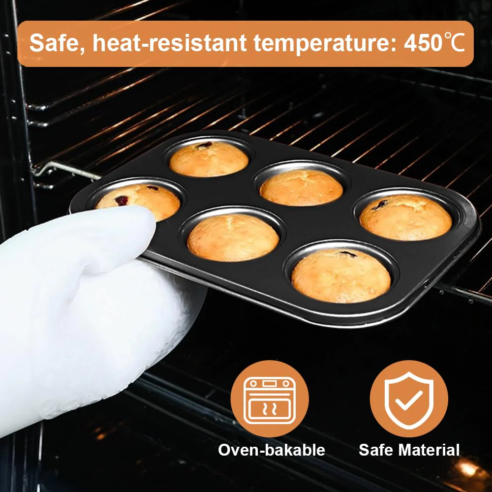 ASBAYSON 6 Packs Premium Steel Muffin Pan for Baking, Round Muffin Baking Pan, Baking Tray for Muffins, Cupcakes, Brownie(Black - Image 5