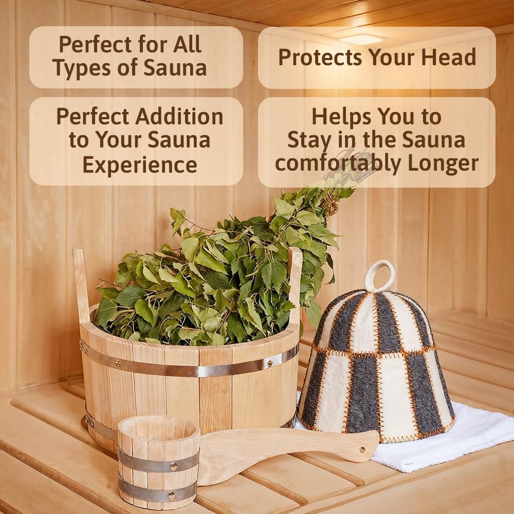 ASKOLD Wool Sauna Hat Checkered - Wool Banya Hat Sauna Cap for Men - Sauna Cap for Women to Protect Hair Grey and White - Image 4