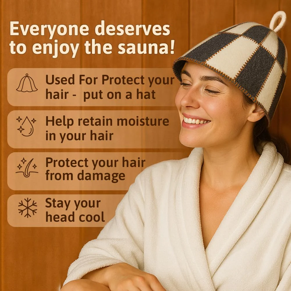 ASKOLD Wool Sauna Hat Checkered - Wool Banya Hat Sauna Cap for Men - Sauna Cap for Women to Protect Hair Grey and White - Image 6