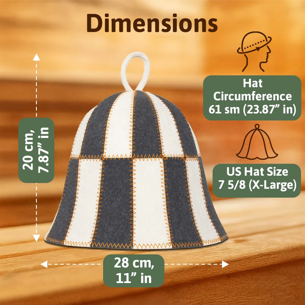 ASKOLD Wool Sauna Hat Checkered - Wool Banya Hat Sauna Cap for Men - Sauna Cap for Women to Protect Hair Grey and White - Image 7
