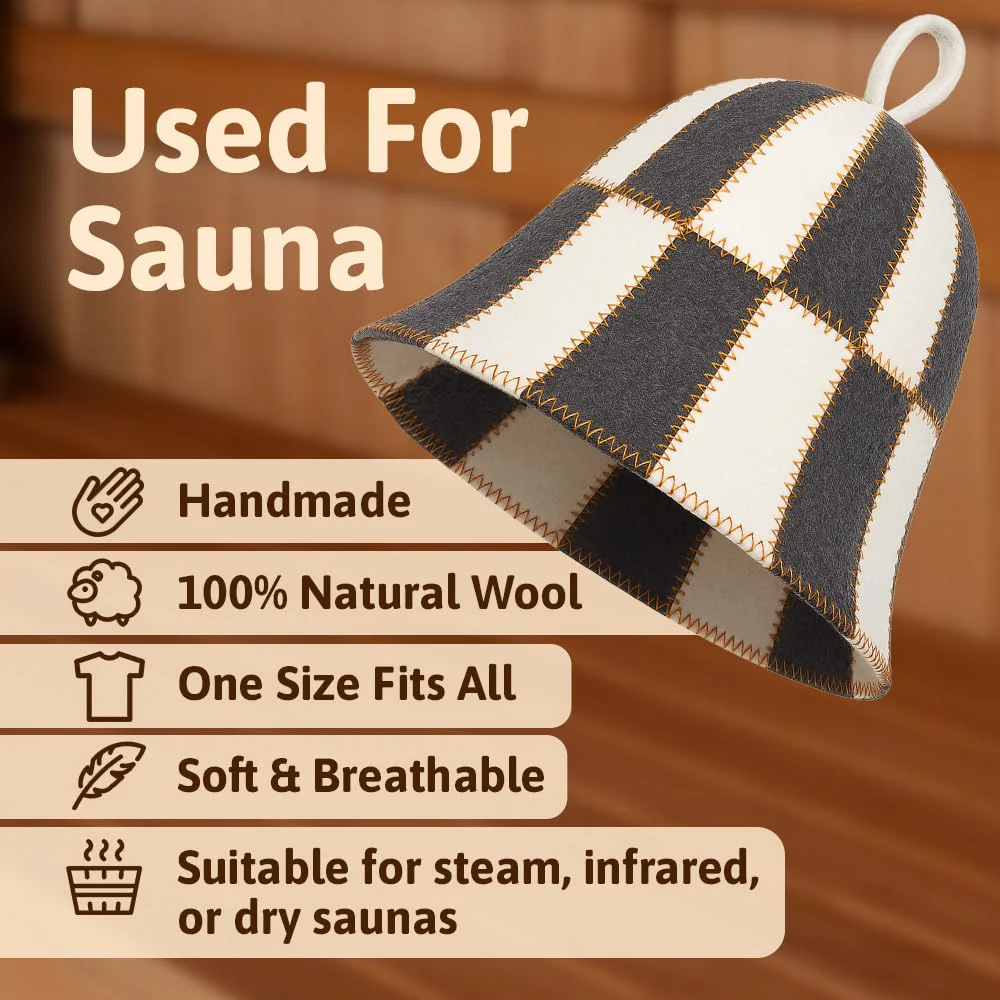 ASKOLD Wool Sauna Hat Checkered - Wool Banya Hat Sauna Cap for Men - Sauna Cap for Women to Protect Hair Grey and White - Image 9