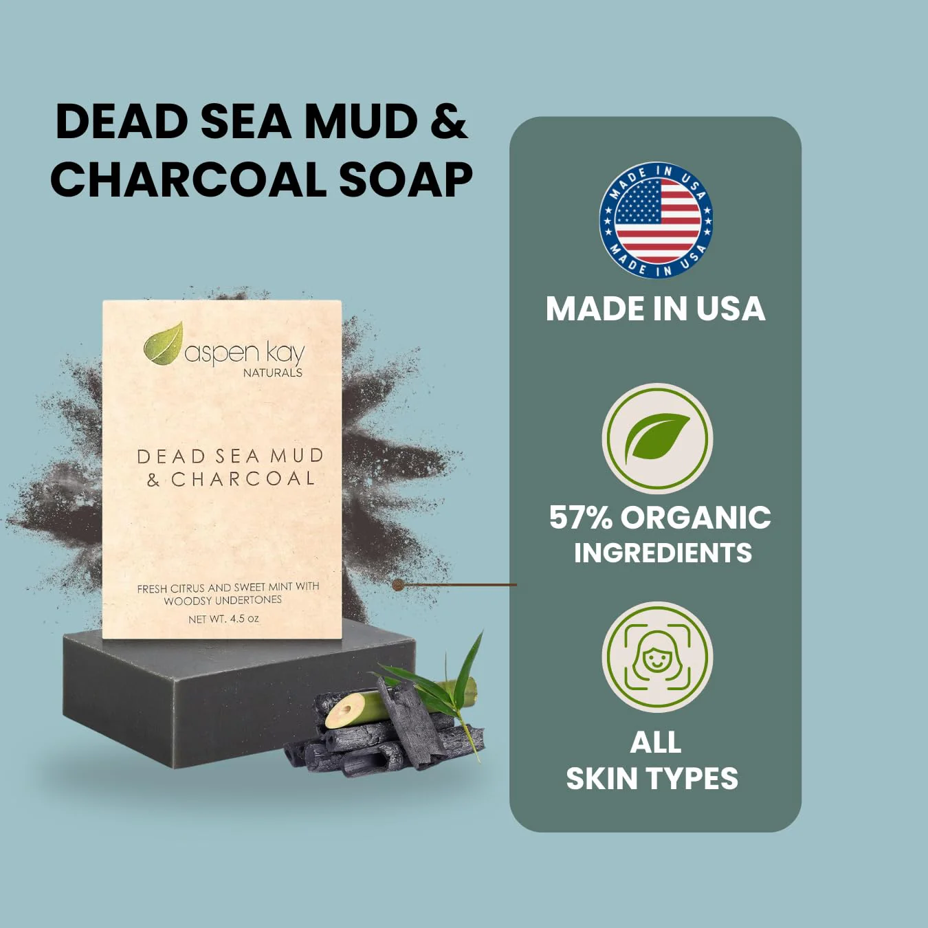 Aspen Kay Naturals Dead Sea Mud and Charcoal Soap Bar. With Organic Shea Butter & Pure Essential Oils. Charcoal Face Wash for Men, Women & Teens. (3 pack) - Image 9