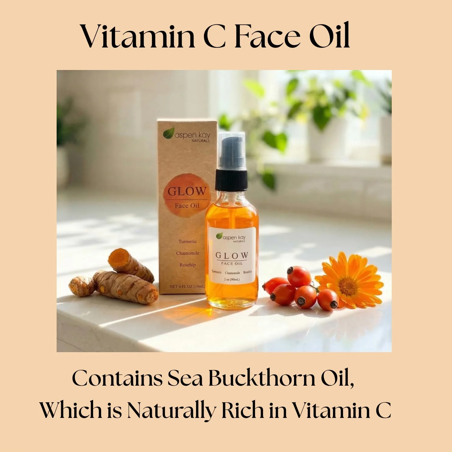 Aspen Kay Naturals Glow - Turmeric & Rosehip Face Oil, Natural & Organic Face Moisturizer with Turmeric, Camellia, Sea Buckthorn and Chamomile - Facial Serum - 2 oz - Image 4