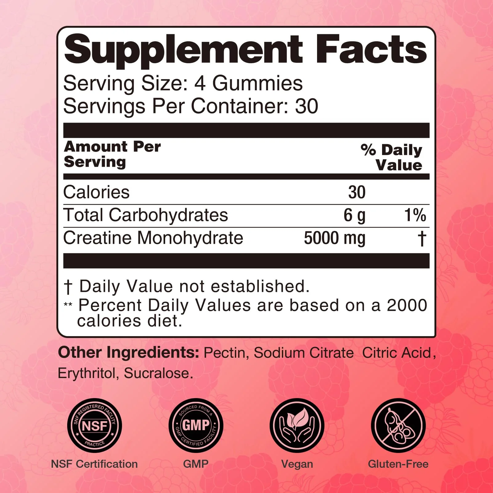 Asumtal Creatine for Women 5000 MG, Creatine Gummies, Creatine Monohydrate Supplement for Muscle Growth, Strength & Energy Support, Sugar Free Pre Workout Gummies 120 Count Raspberry Flavor - Image 3