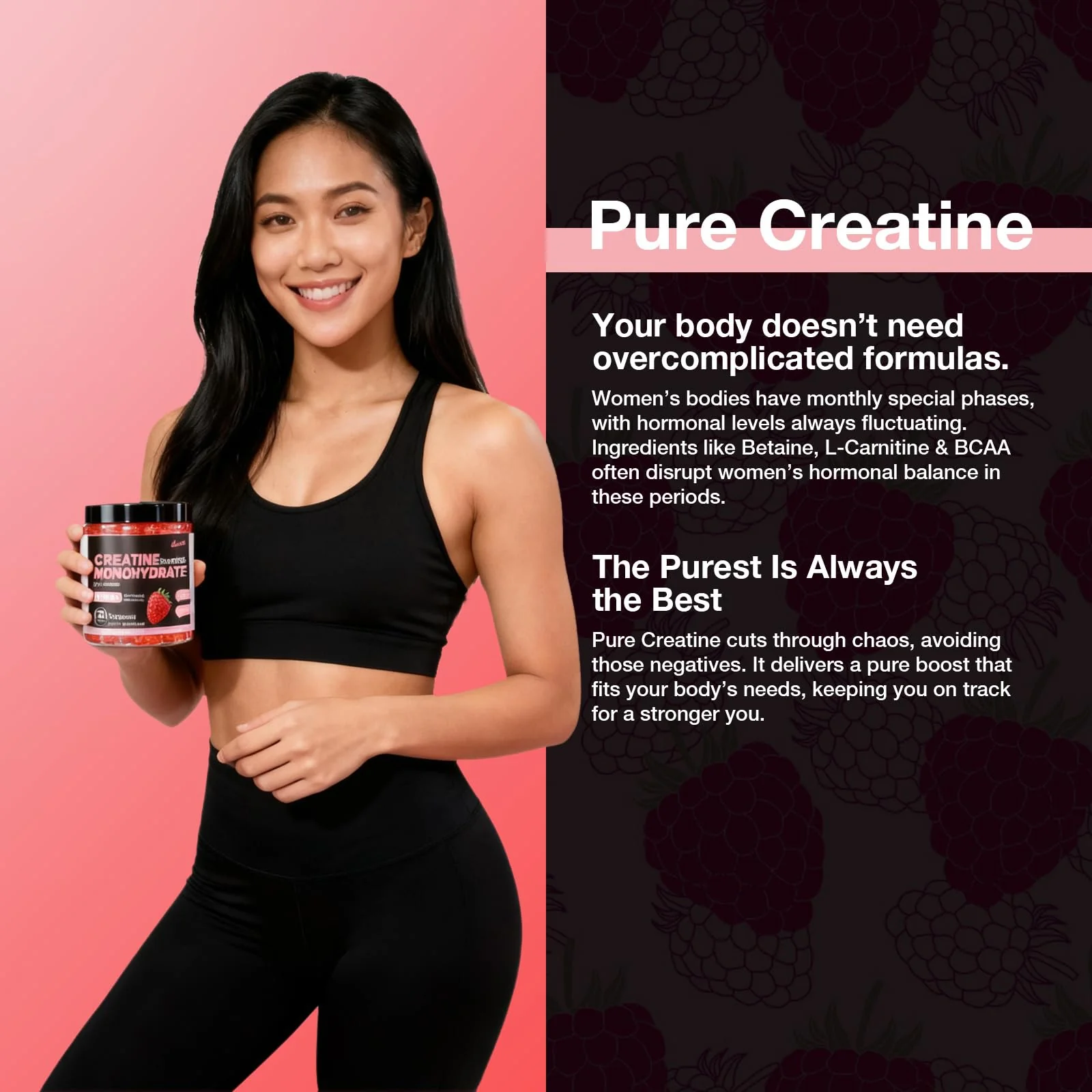 Asumtal Creatine for Women 5000 MG, Creatine Gummies, Creatine Monohydrate Supplement for Muscle Growth, Strength & Energy Support, Sugar Free Pre Workout Gummies 120 Count Raspberry Flavor - Image 4