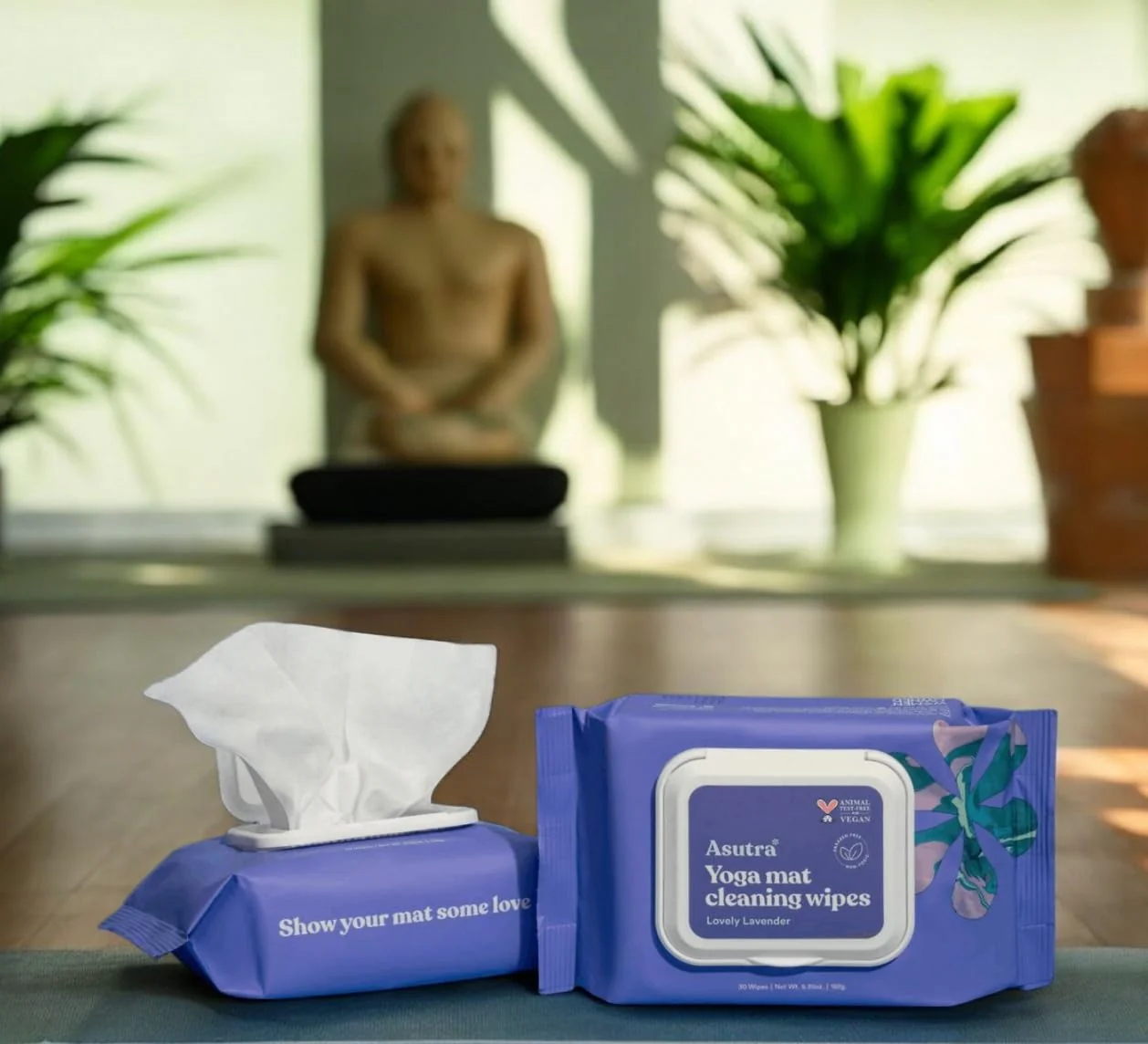 ASUTRA Yoga Mat Cleaning Wipes (Lovely Lavender), 4 Pouches (30 Wipes Each) - No Slippery Residue, Deep-Cleansing for Fitness Gear & Gym Equipment - Image 2