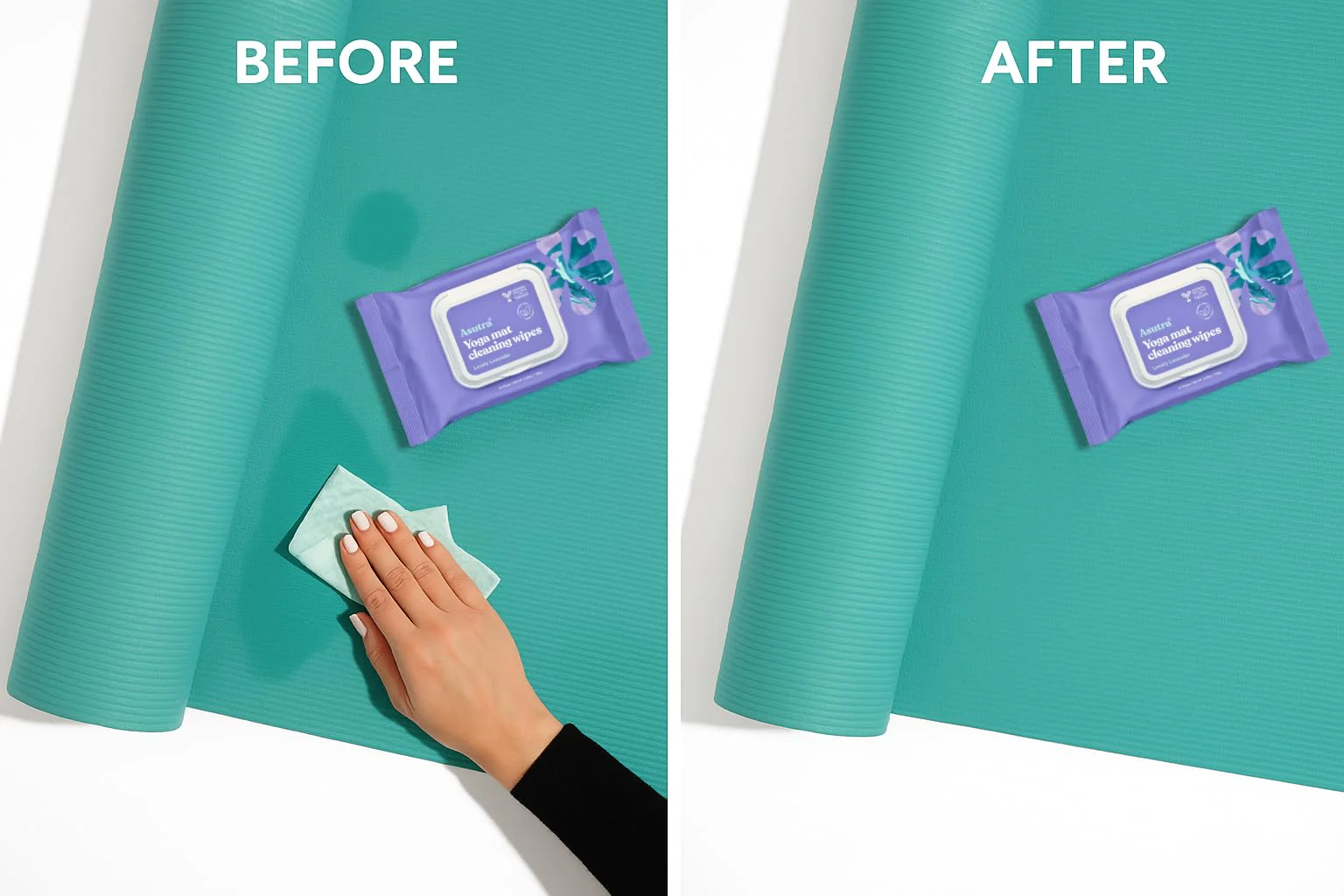 ASUTRA Yoga Mat Cleaning Wipes (Lovely Lavender), 4 Pouches (30 Wipes Each) - No Slippery Residue, Deep-Cleansing for Fitness Gear & Gym Equipment - Image 5