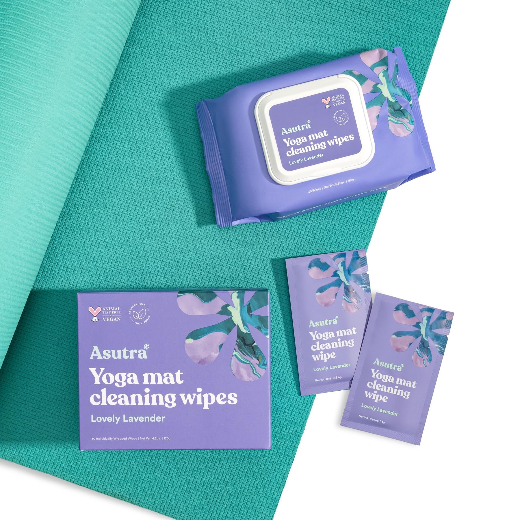 ASUTRA Yoga Mat Cleaning Wipes (Lovely Lavender), 4 Pouches (30 Wipes Each) - No Slippery Residue, Deep-Cleansing for Fitness Gear & Gym Equipment - Image 6