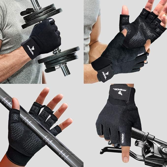 ATERCEL Workout Gloves for Men and Women, Exercise Gloves for Weight Lifting, Cycling, Gym, Training, Breathable and Snug fit (Black, L) - Image 3