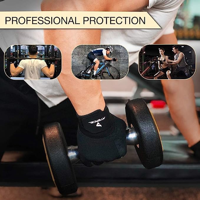ATERCEL Workout Gloves for Men and Women, Exercise Gloves for Weight Lifting, Cycling, Gym, Training, Breathable and Snug fit (Black, L) - Image 4